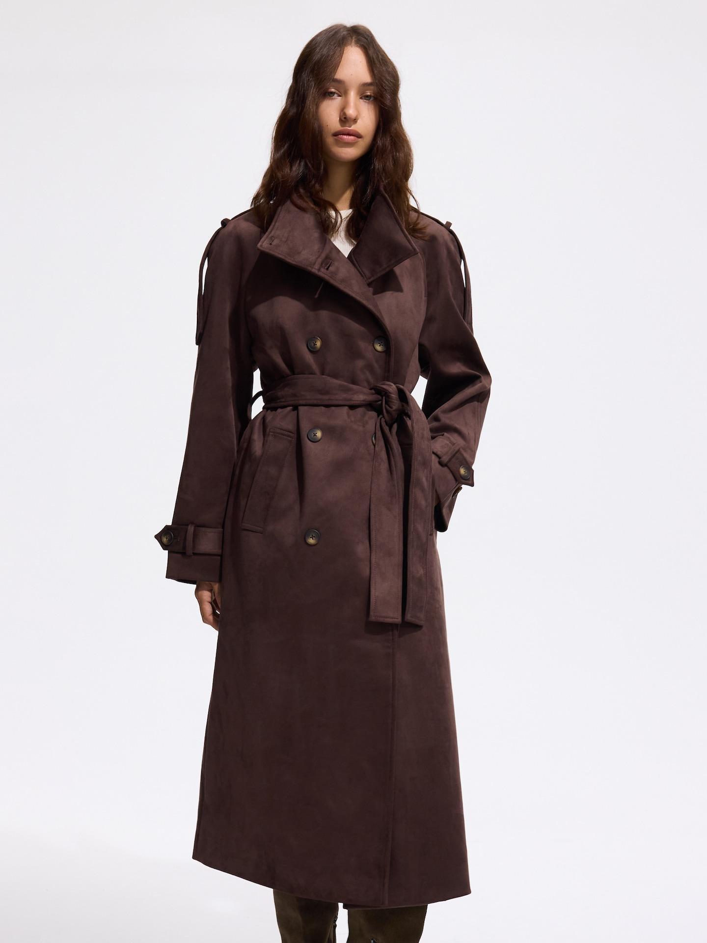 Brown Faux Suede Coat, Brown, medium