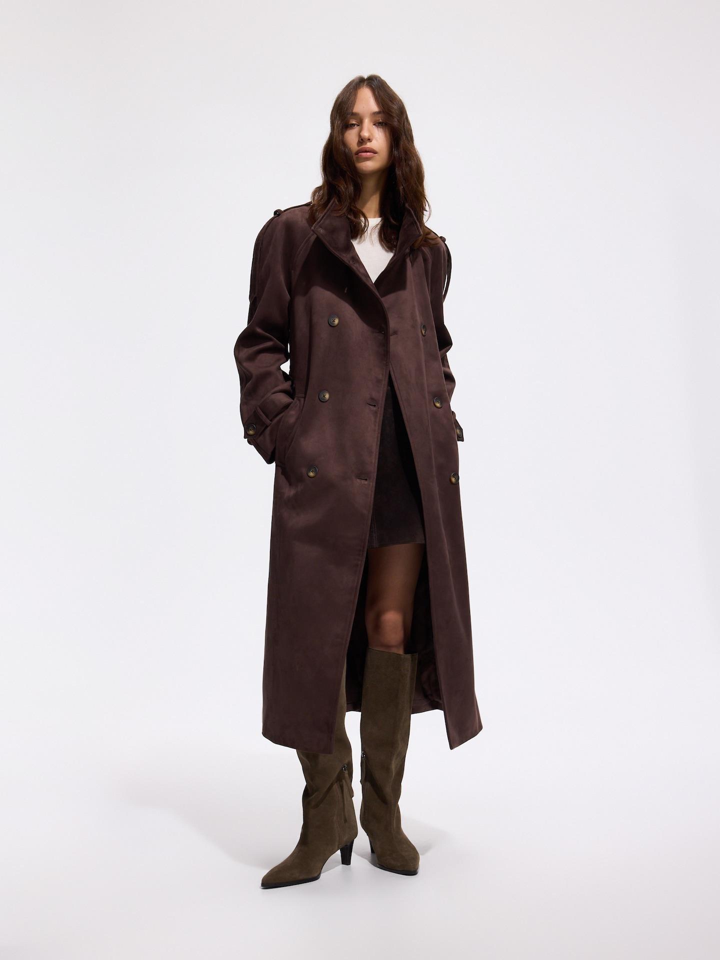 Brown Faux Suede Coat, Brown, medium