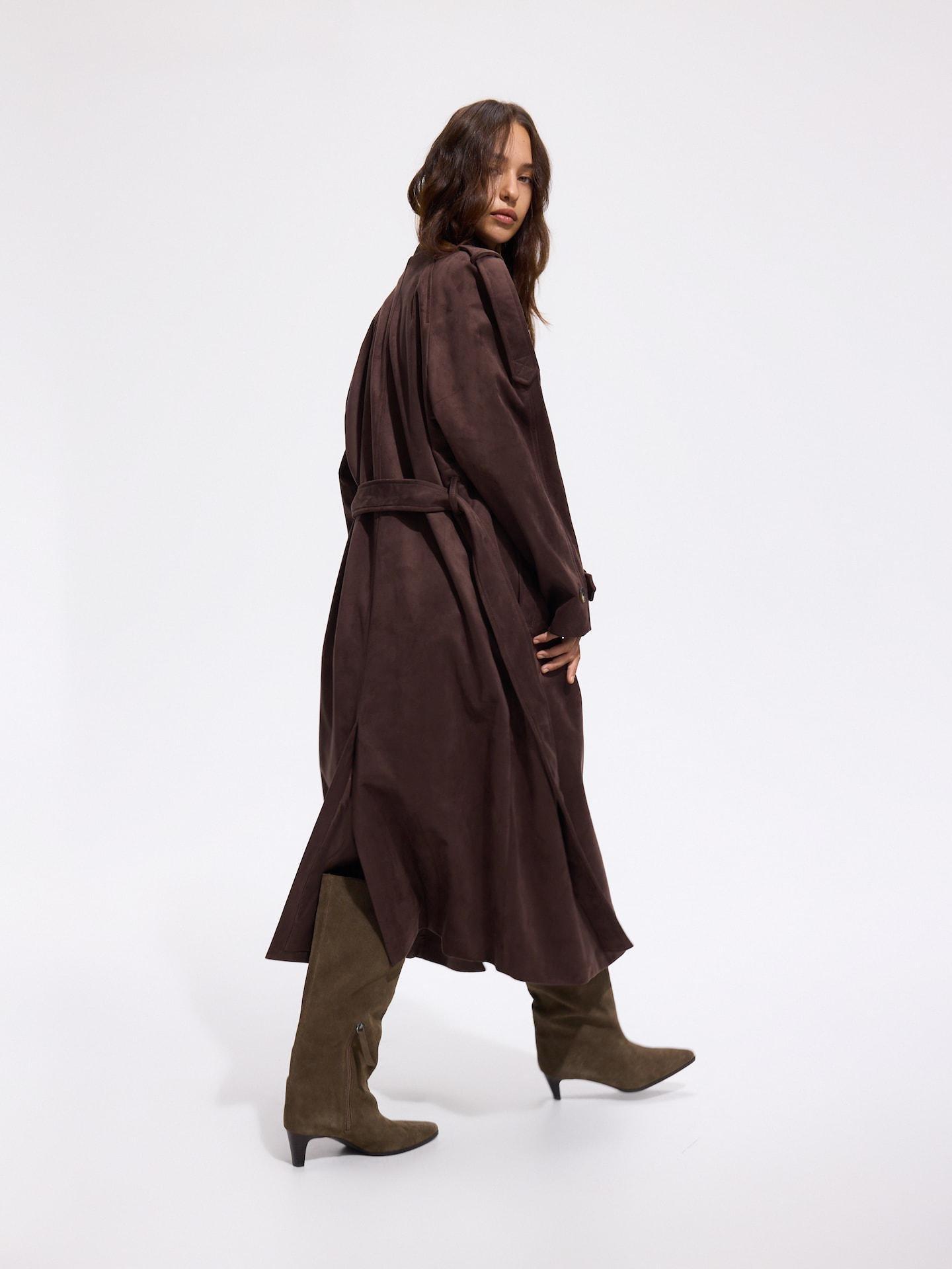 Brown Faux Suede Coat, Brown, large image number 3