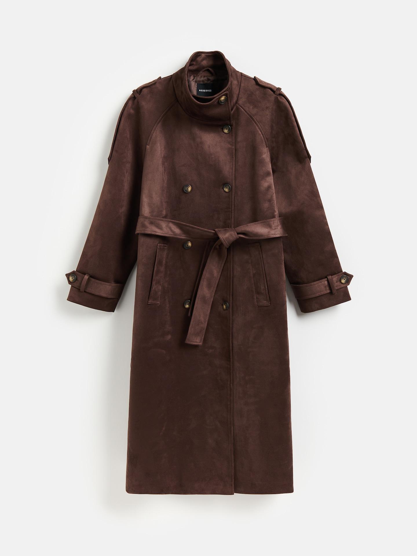 Brown Faux Suede Coat, Brown, large image number 4