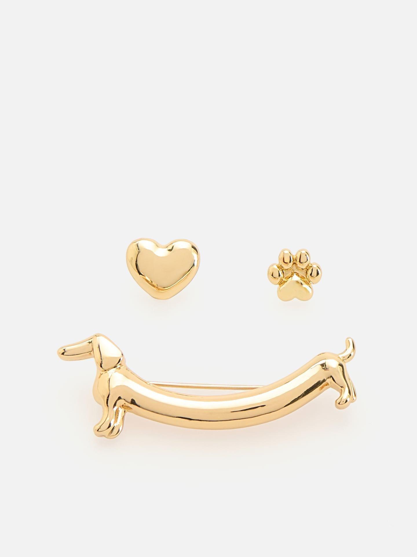 Gold Brooches Set, Golden, medium