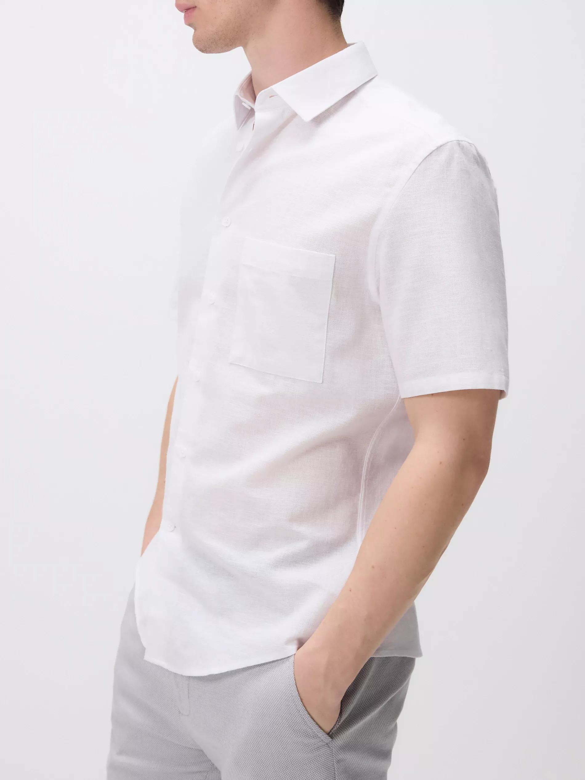 White Regular Fit Linen Blend Shirt, White, large image number 1