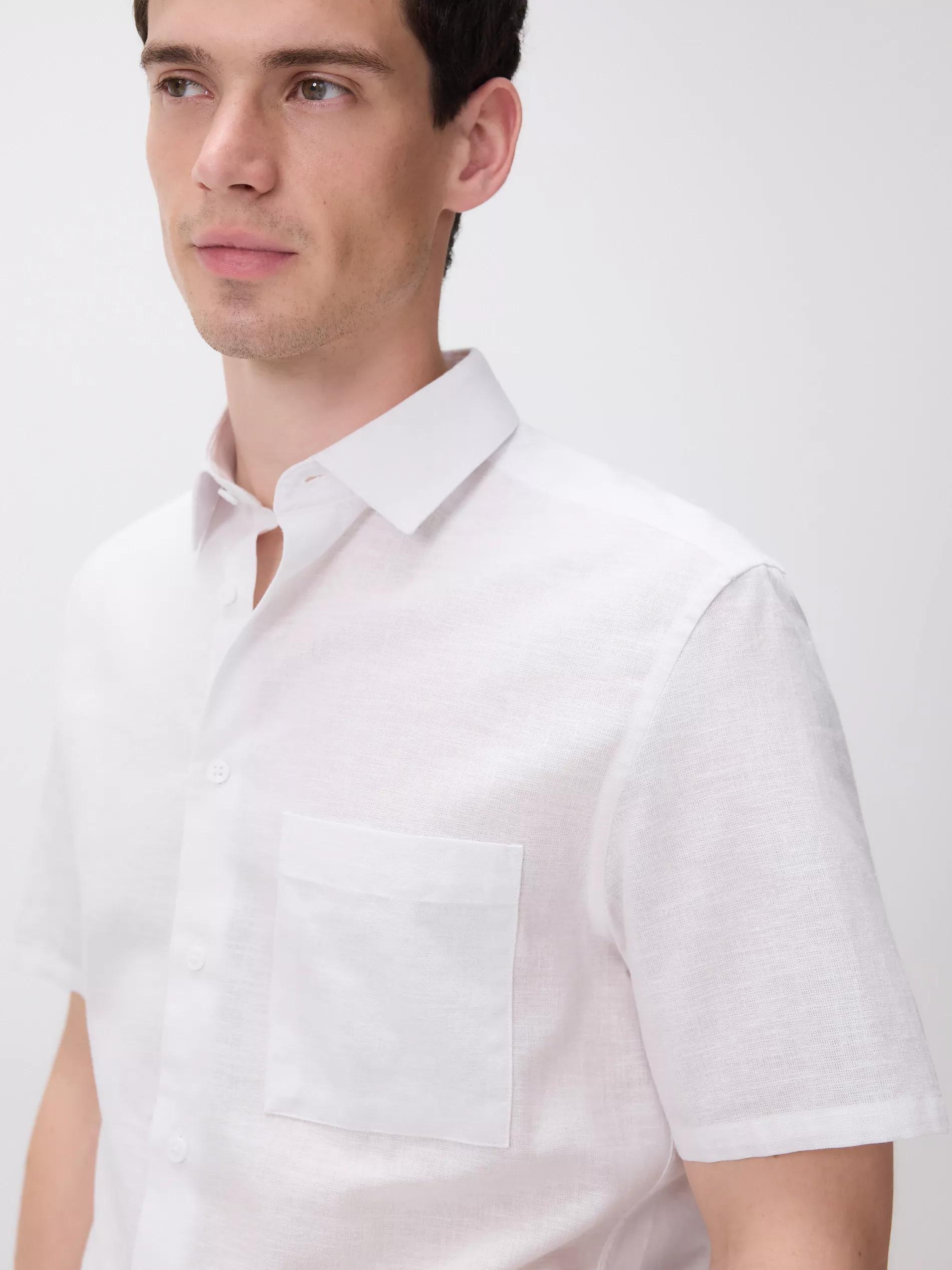 White Regular Fit Linen Blend Shirt, White, large image number 2