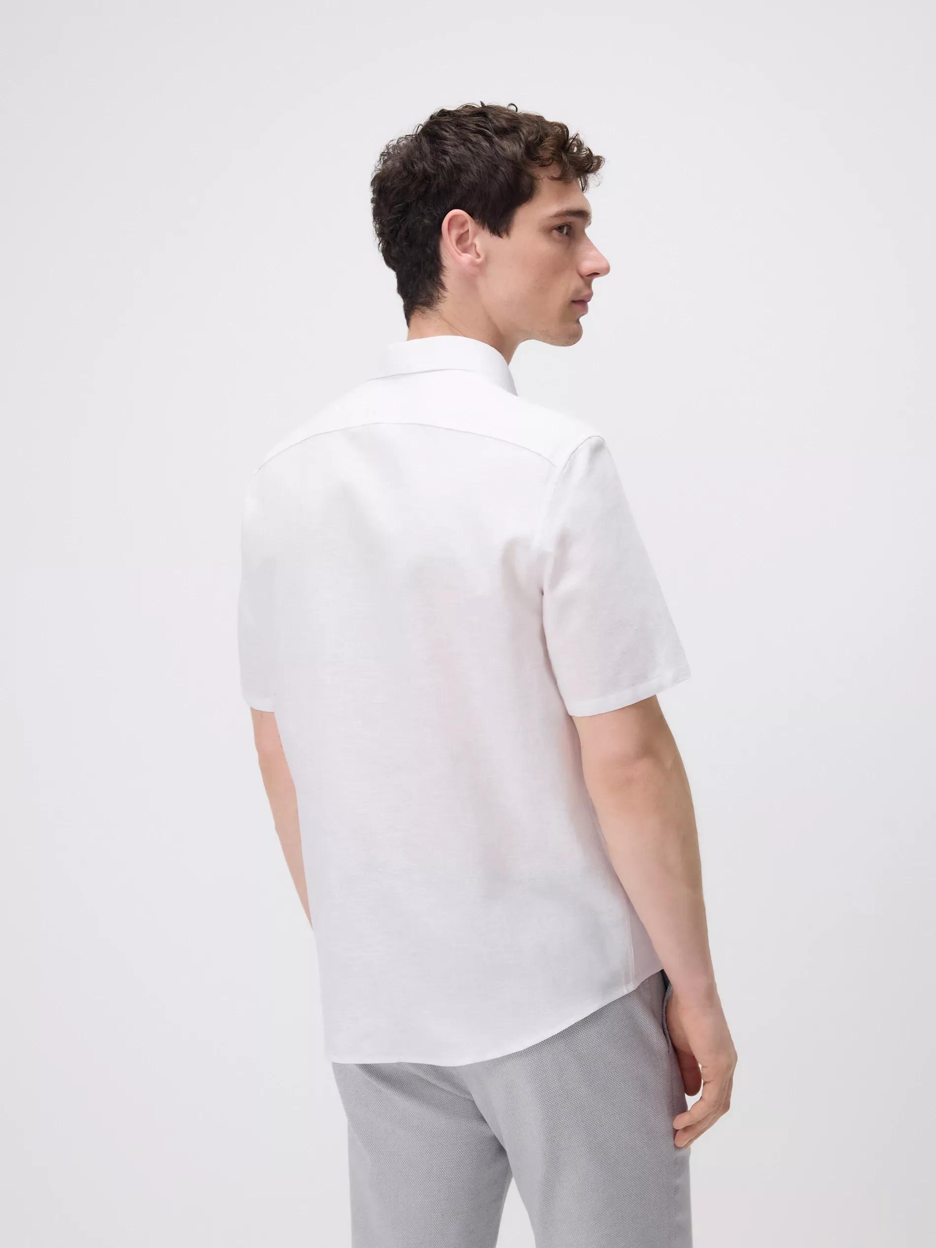 White Regular Fit Linen Blend Shirt, White, large image number 3