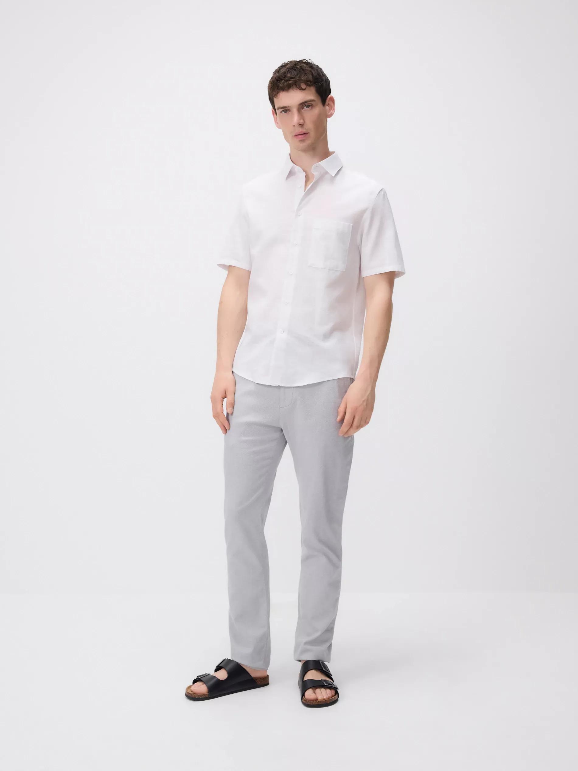 White Regular Fit Linen Blend Shirt, White, large image number 4