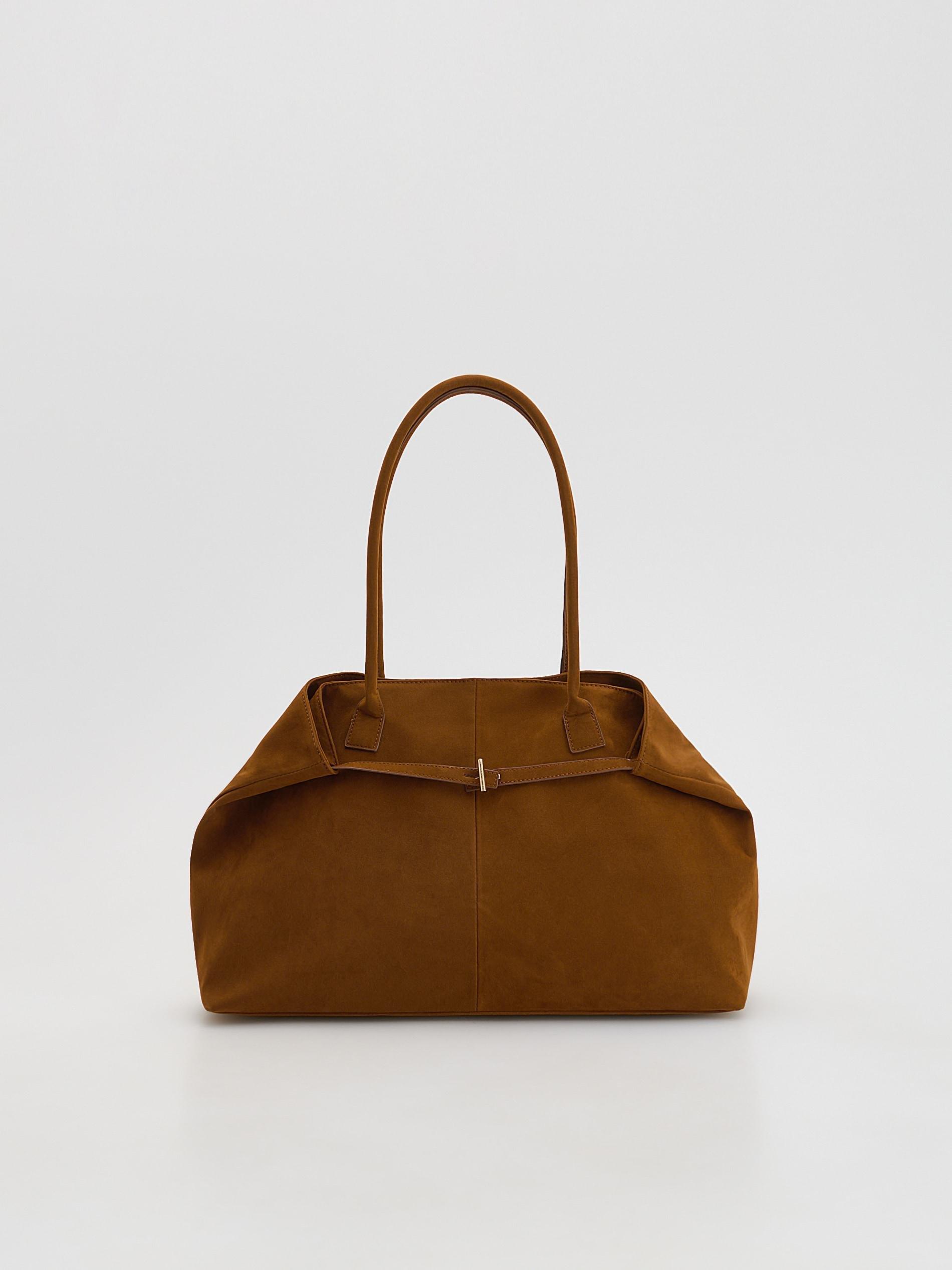 Brown Faux Suede Shopper Bag, Brown, large image number 0