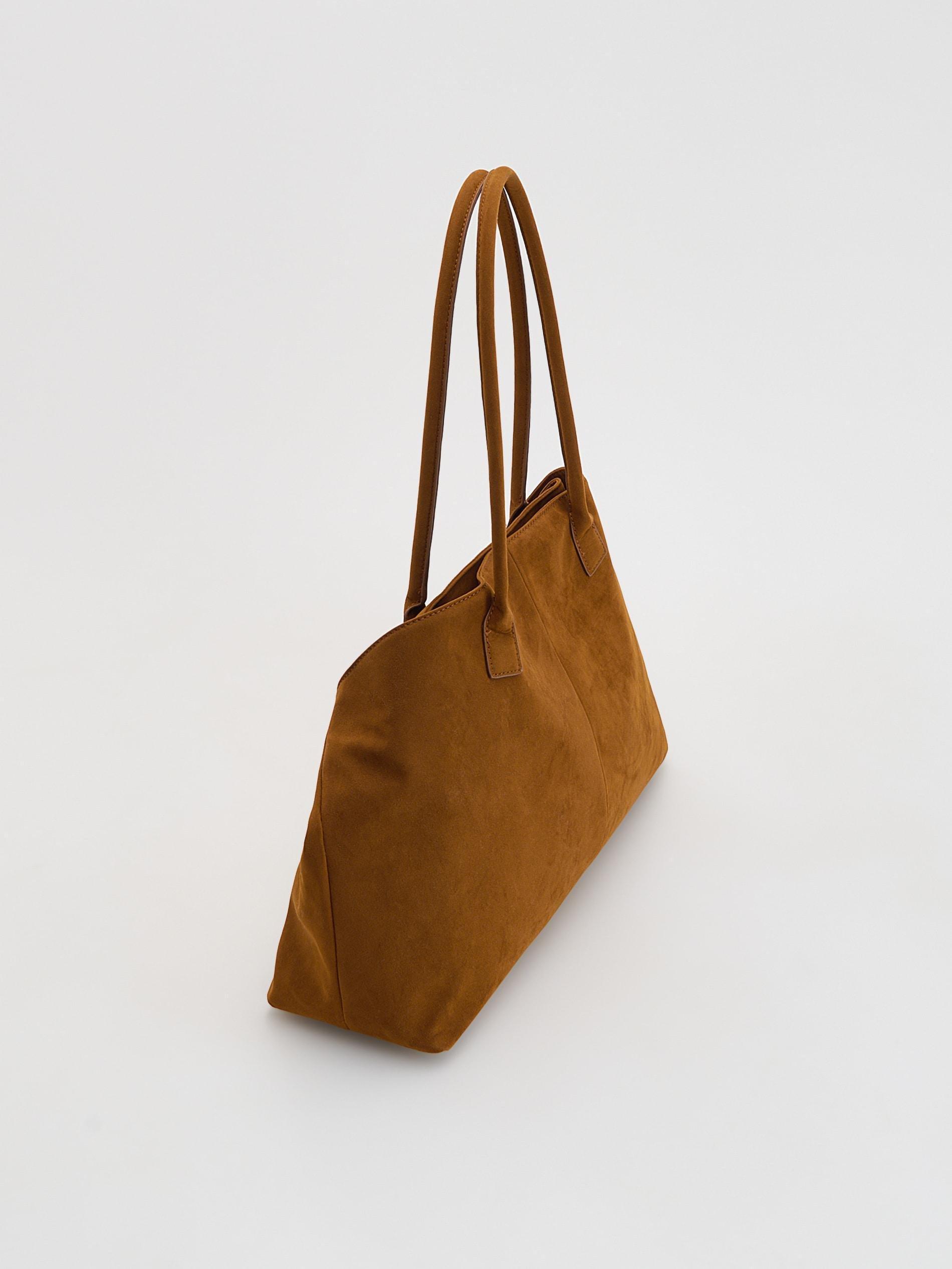 Brown Faux Suede Shopper Bag, Brown, large image number 1