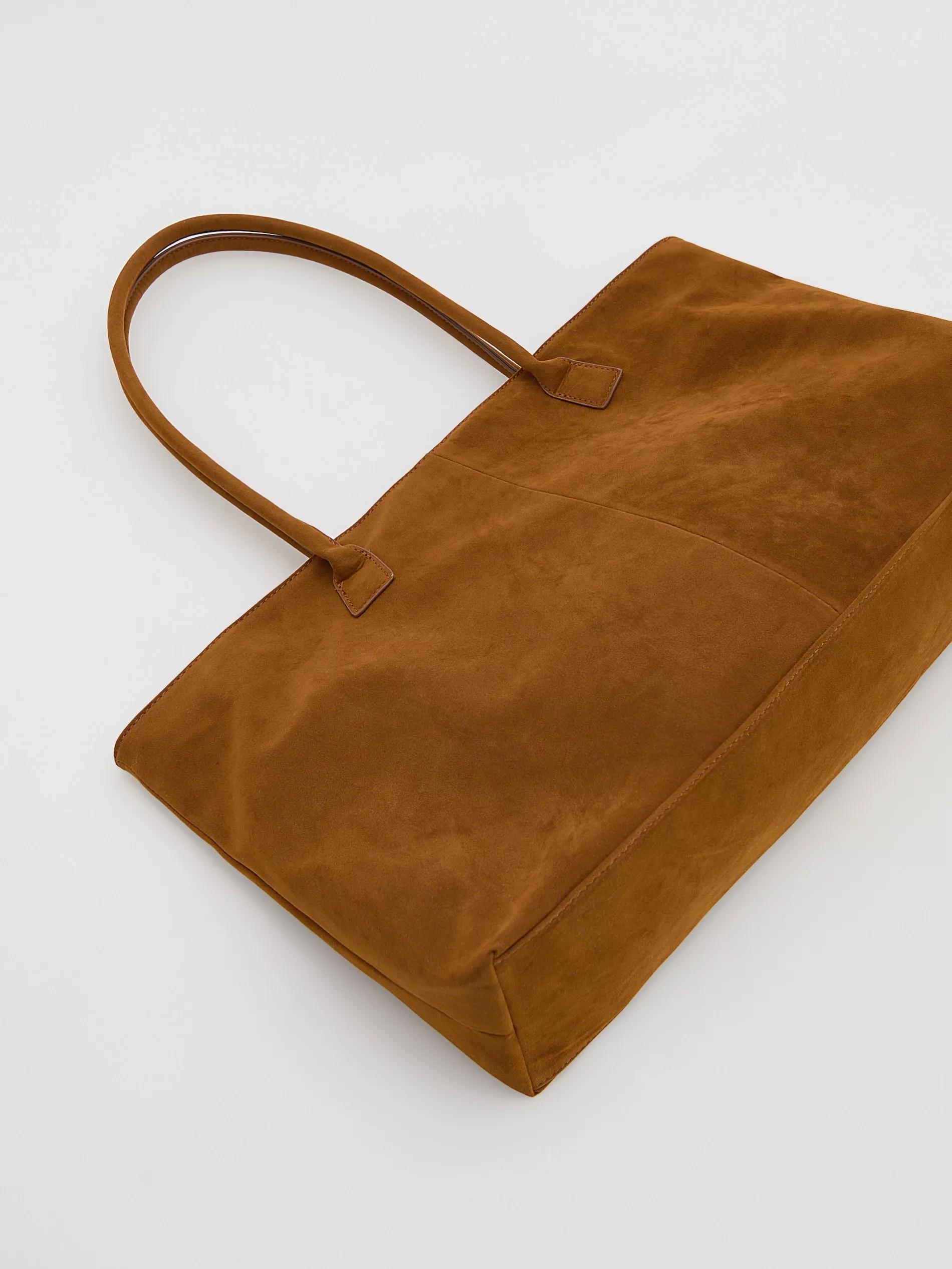Brown Faux Suede Shopper Bag, Brown, medium