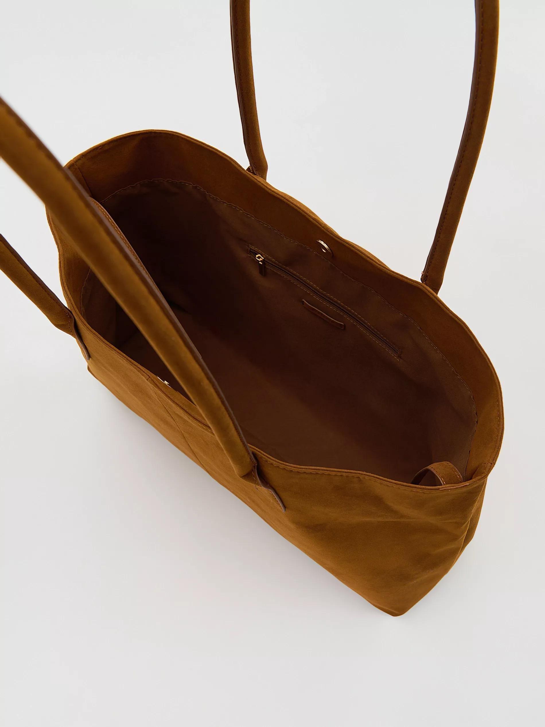 Brown Faux Suede Shopper Bag, Brown, large image number 3