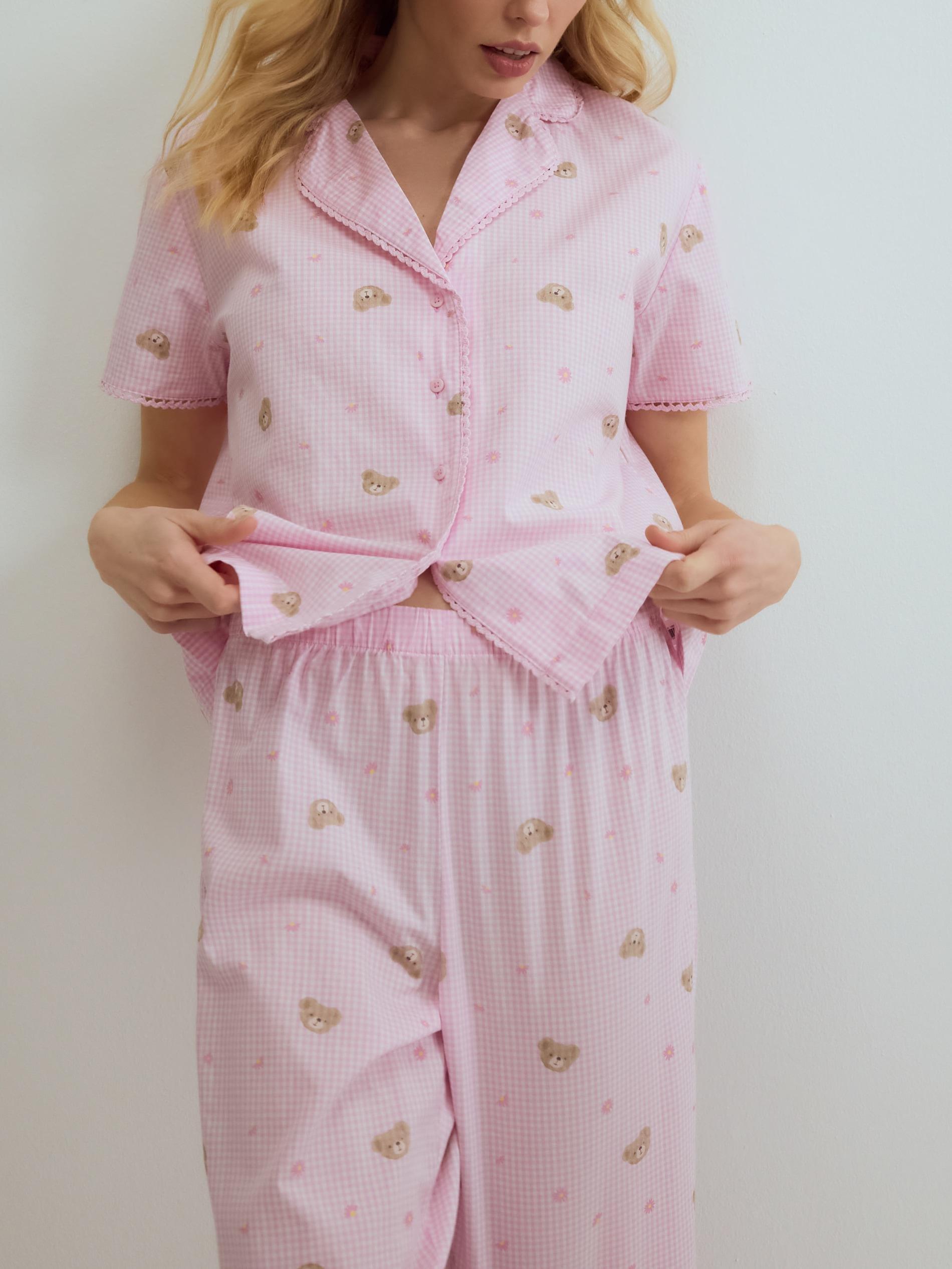 Pink Two Piece Pyjama Set With Bear Print, Pink, large image number 3