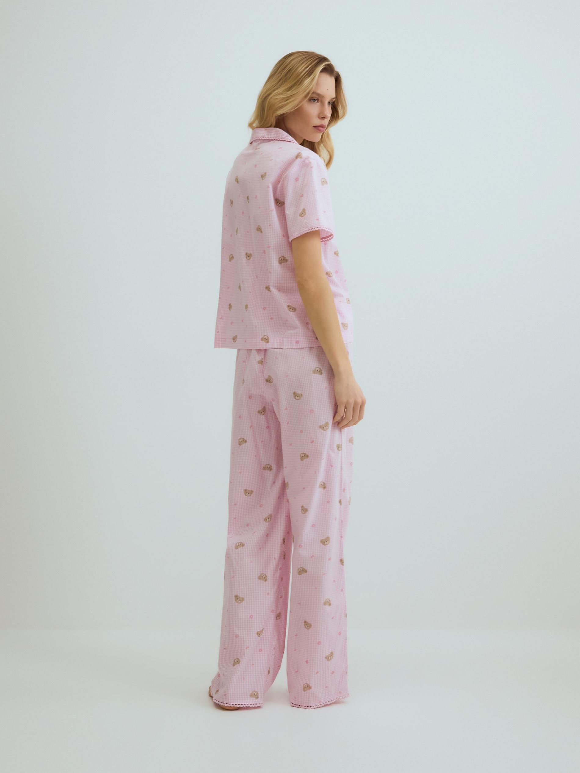 Pink Two Piece Pyjama Set With Bear Print, Pink, large image number 4