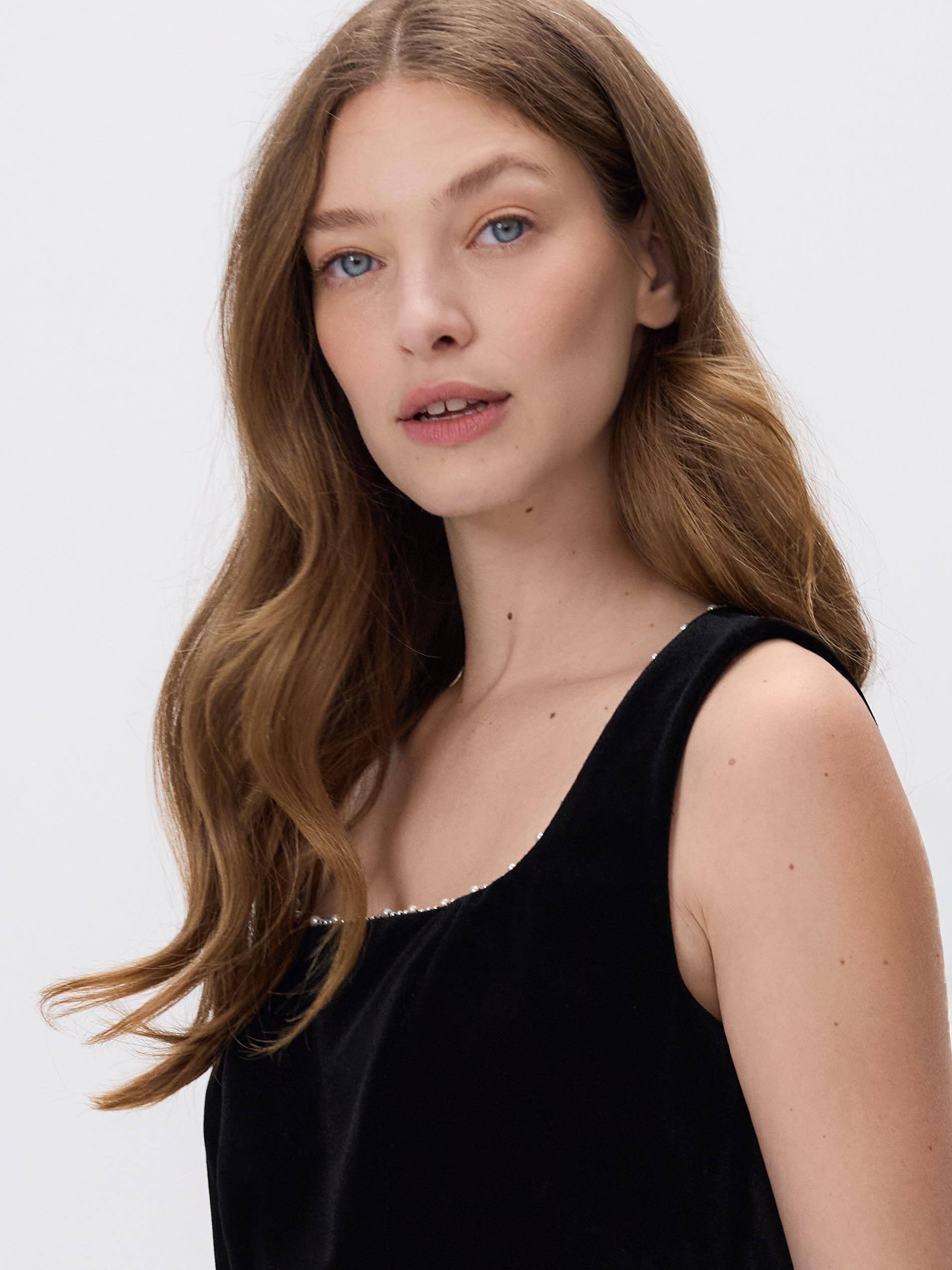 Black Mini Dress With Detailing, Black, large image number 1