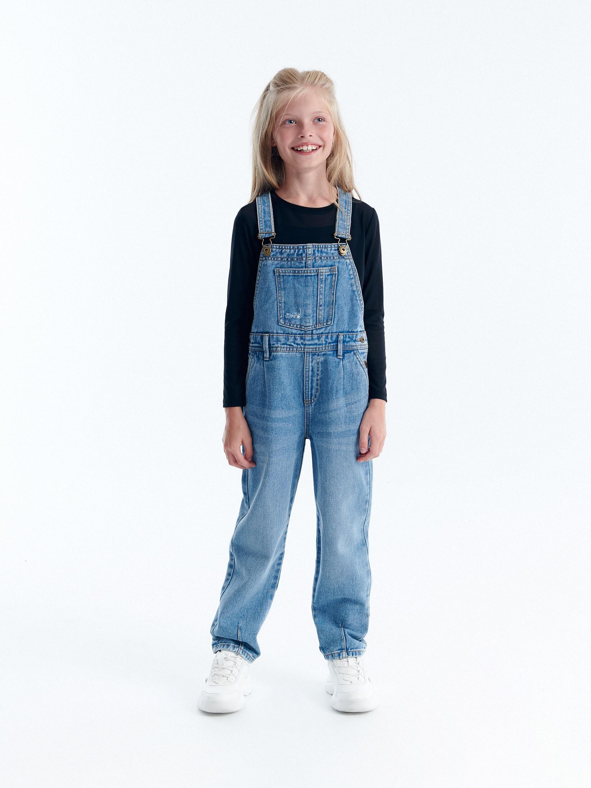 Blue Classic Denim Dungarees, Kids Girls, , large image number 0