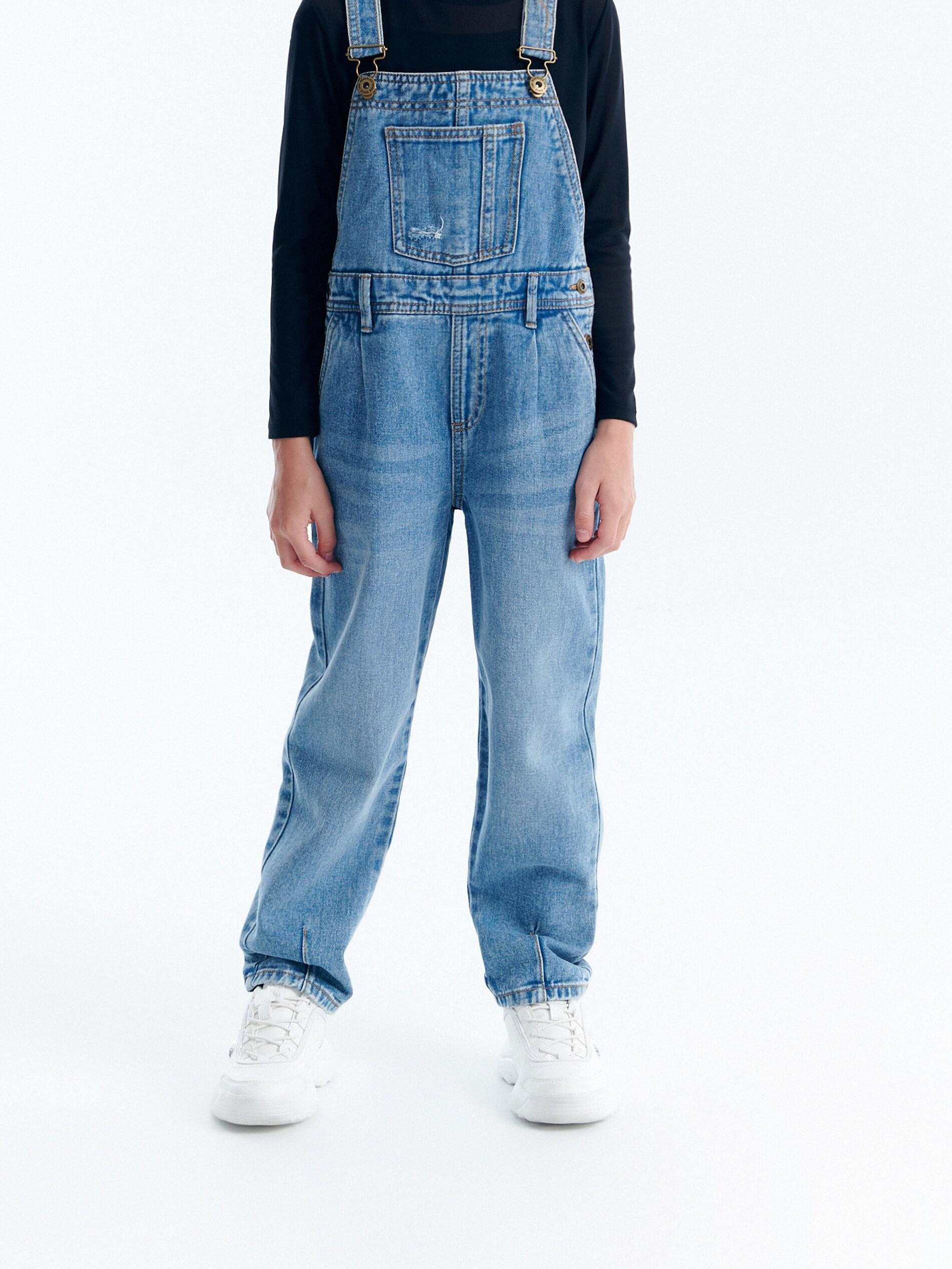 Blue Classic Denim Dungarees, Kids Girls, , large image number 1