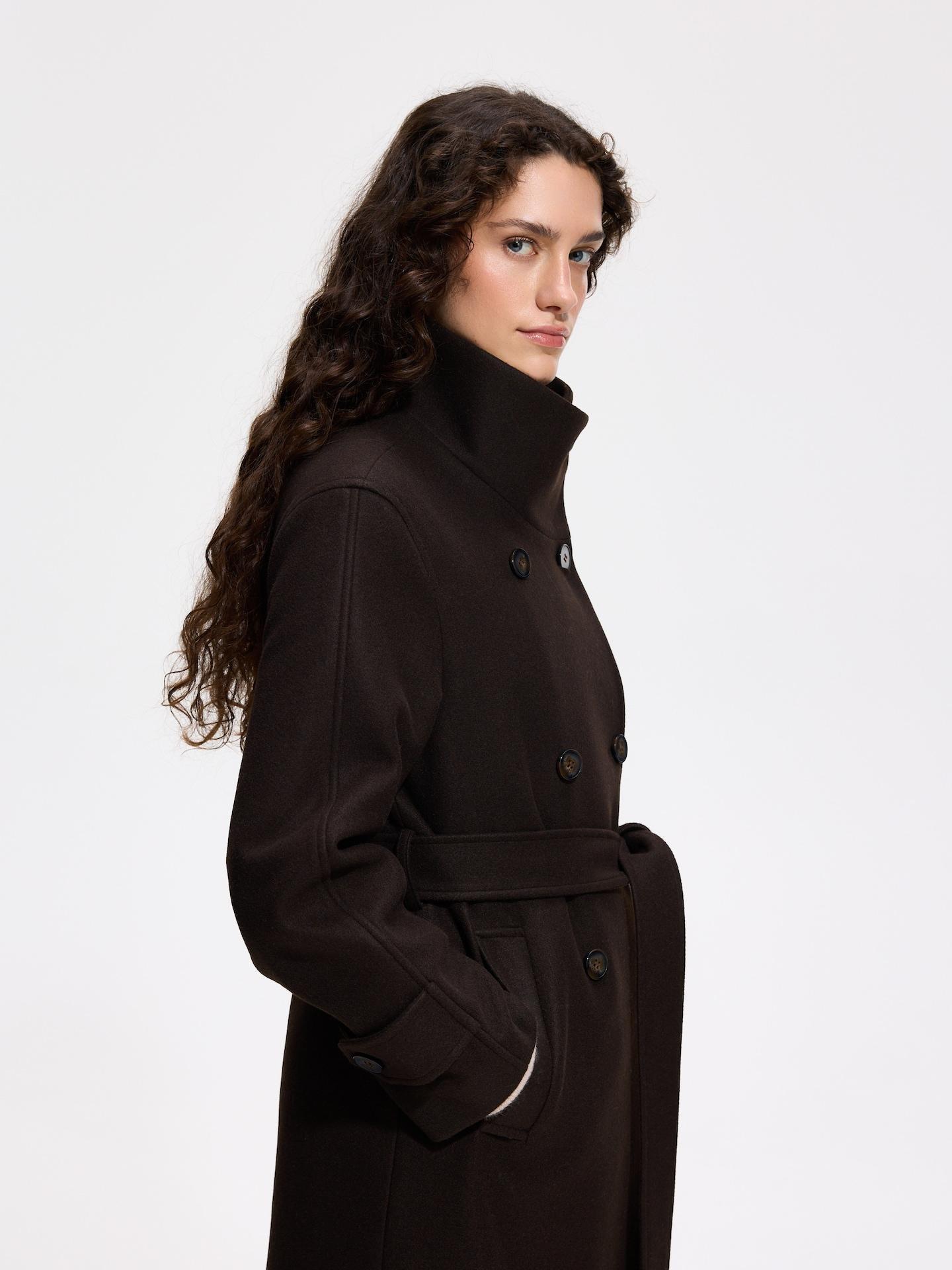 Brown Coat With Tie Waist Belt, Brown, medium