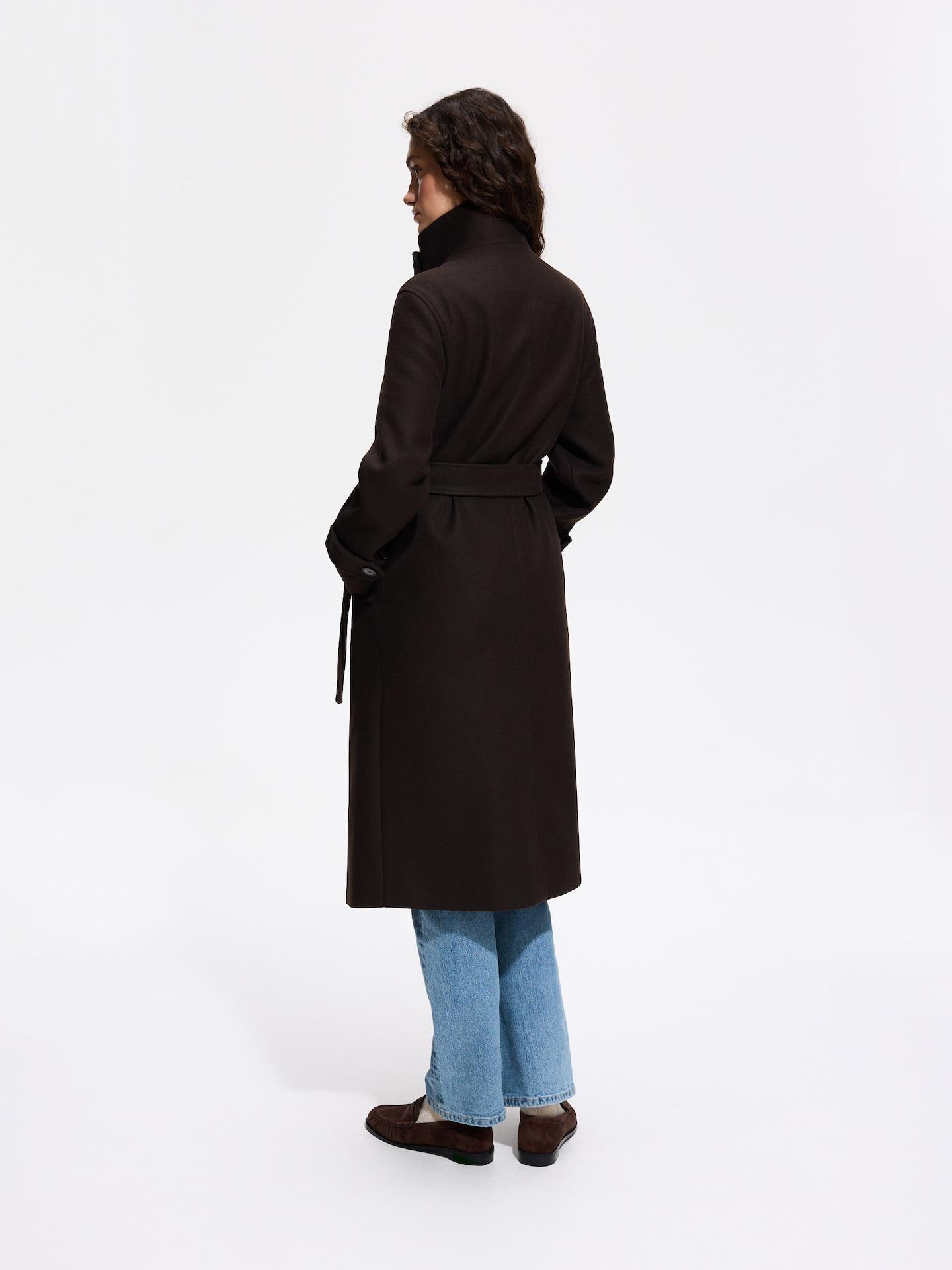 Brown Coat With Tie Waist Belt, Brown, large image number 3