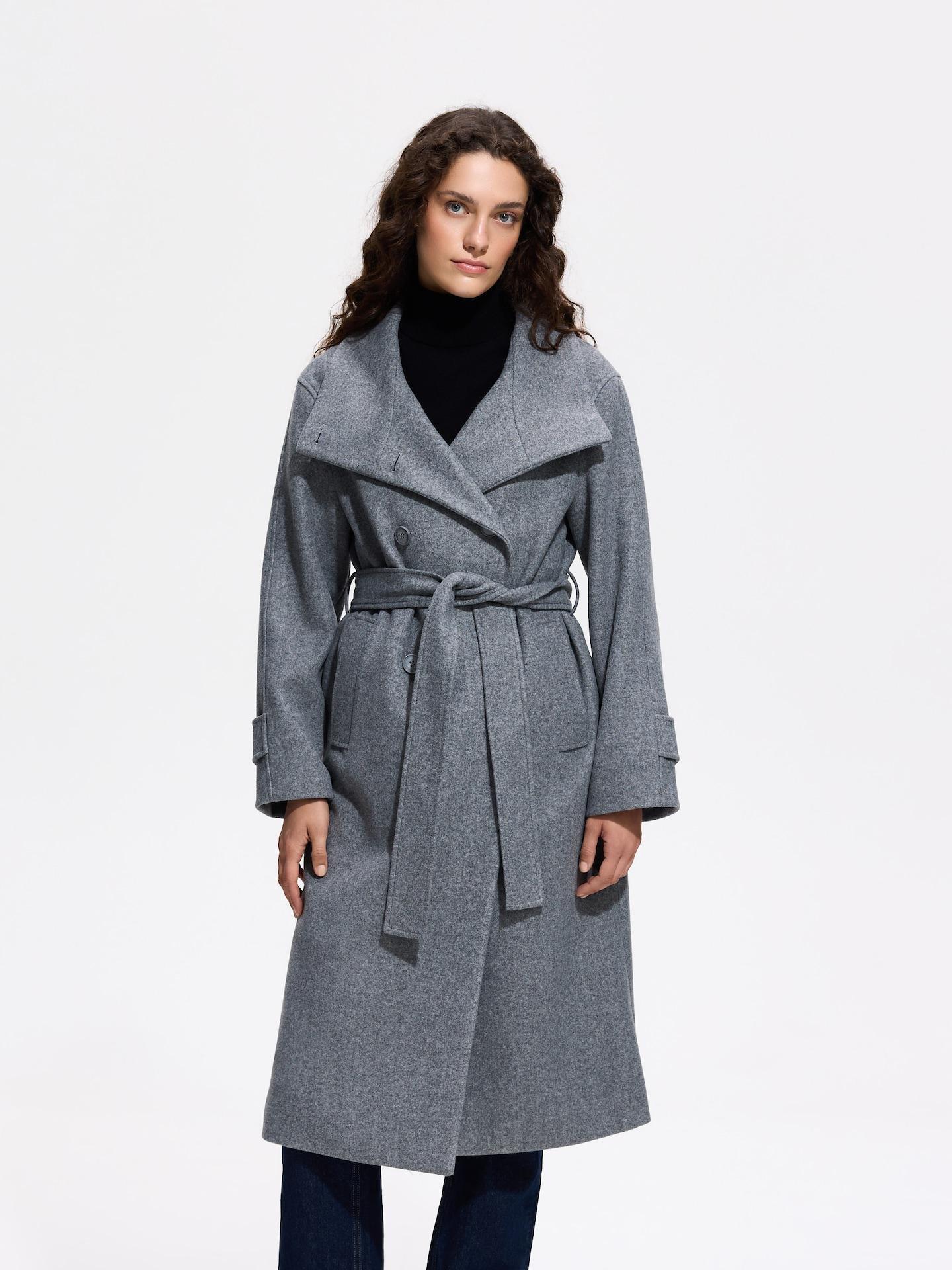 Grey Coat With Tie Waist Belt, Grey, medium