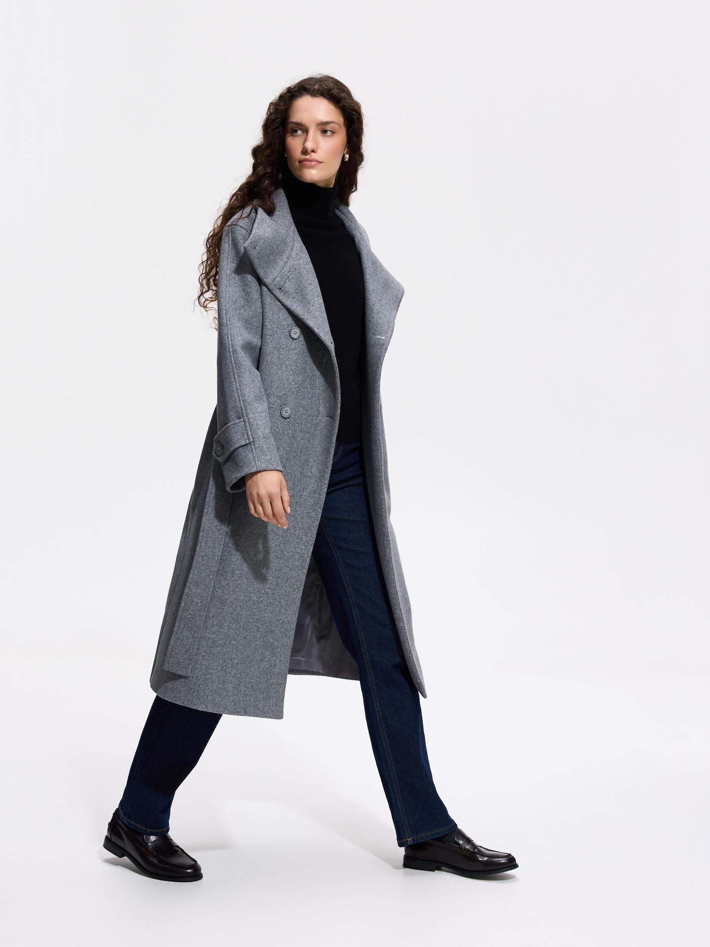 Grey Coat With Tie Waist Belt, Grey, medium