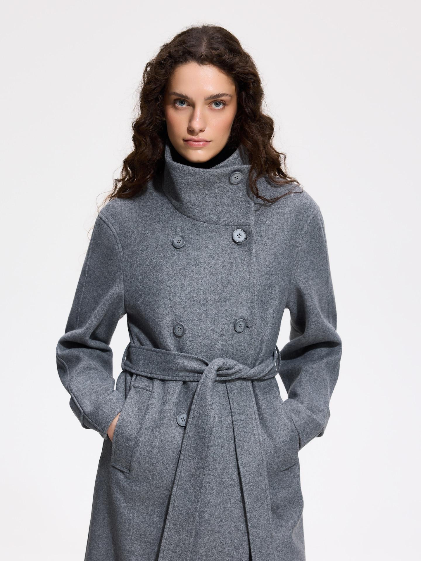 Grey Coat With Tie Waist Belt, Grey, medium