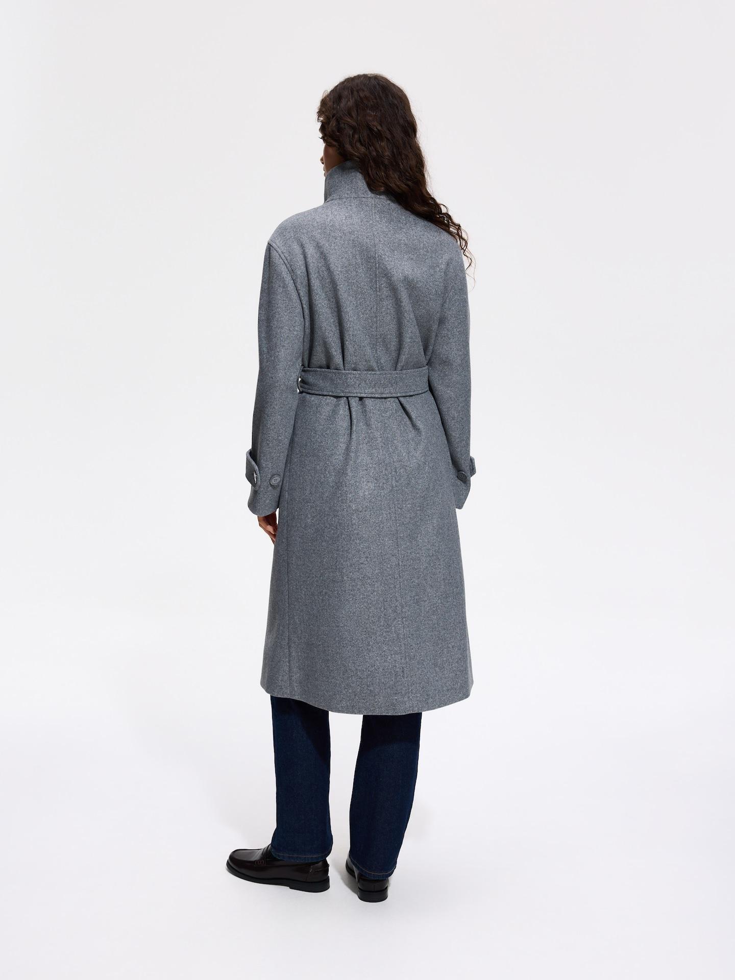 Grey Coat With Tie Waist Belt, Grey, large image number 3