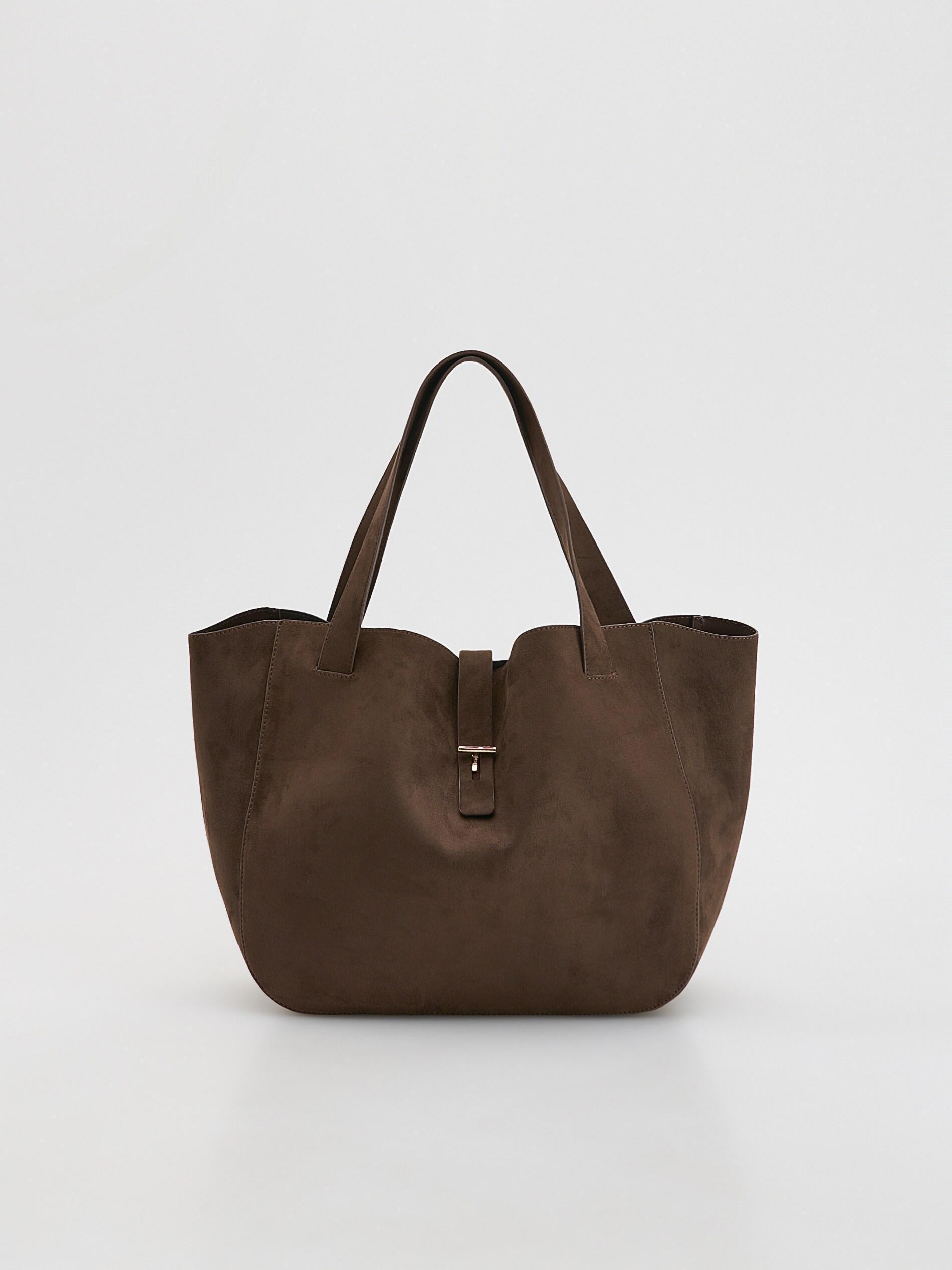 Brown Faux Suede Shopper Bag, Brown, large image number 0