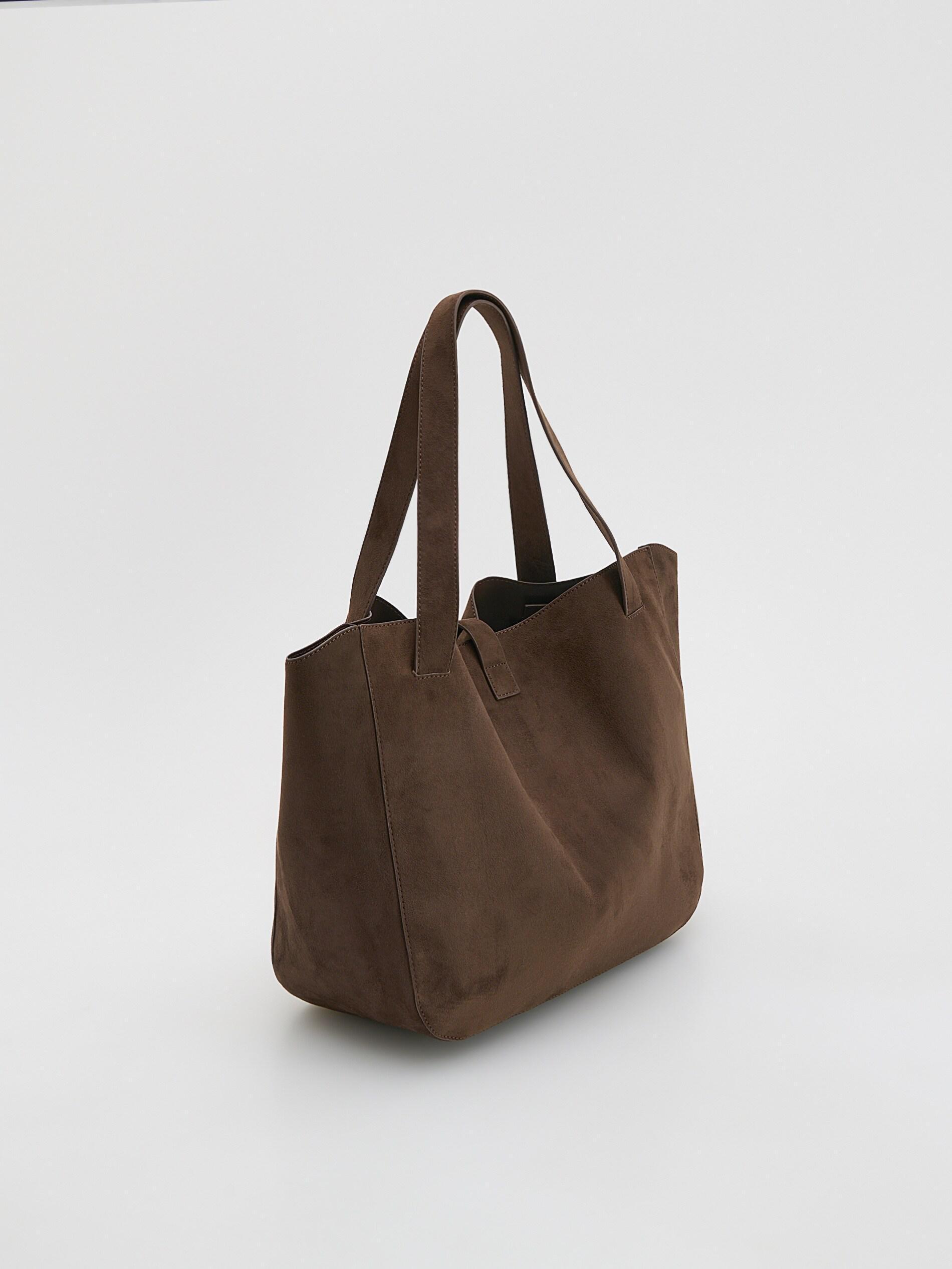 Brown Faux Suede Shopper Bag, Brown, medium