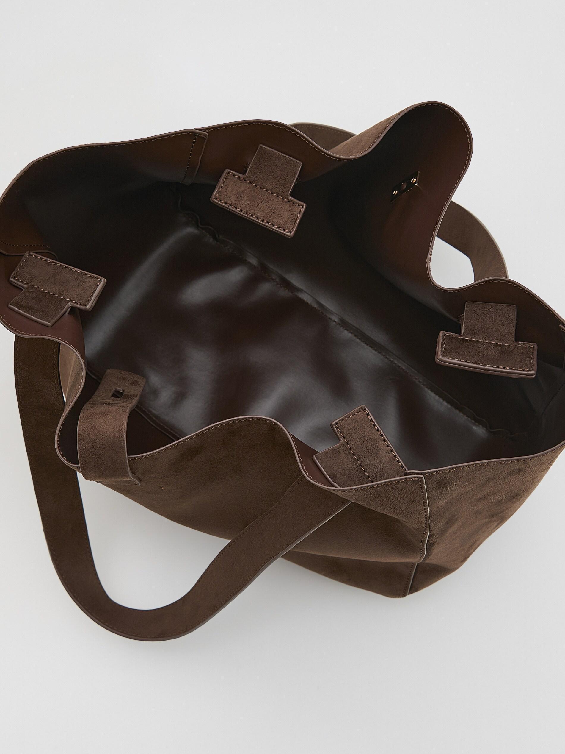 Brown Faux Suede Shopper Bag, Brown, large image number 3