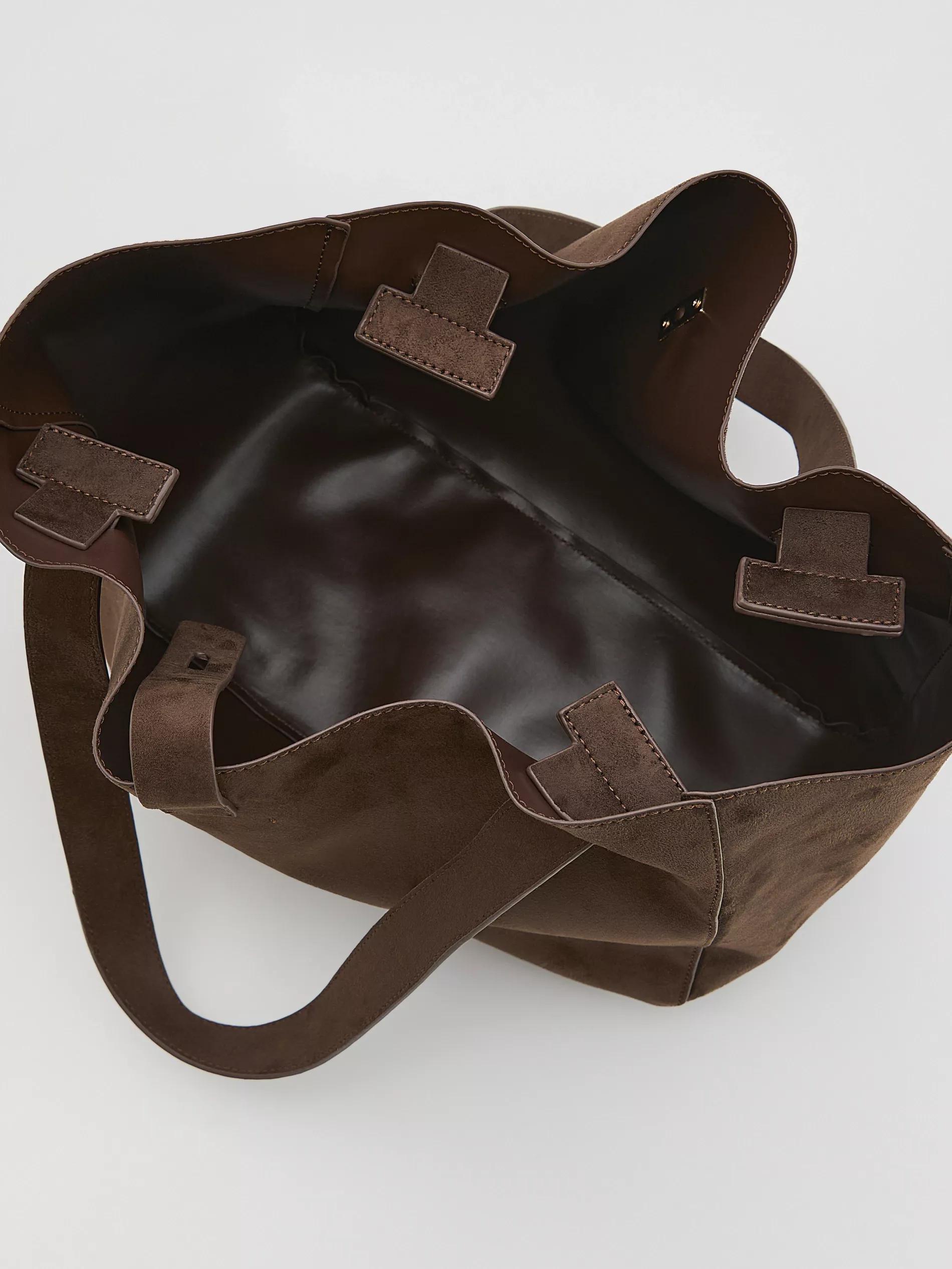 Brown Faux Suede Shopper Bag, Brown, large image number 5