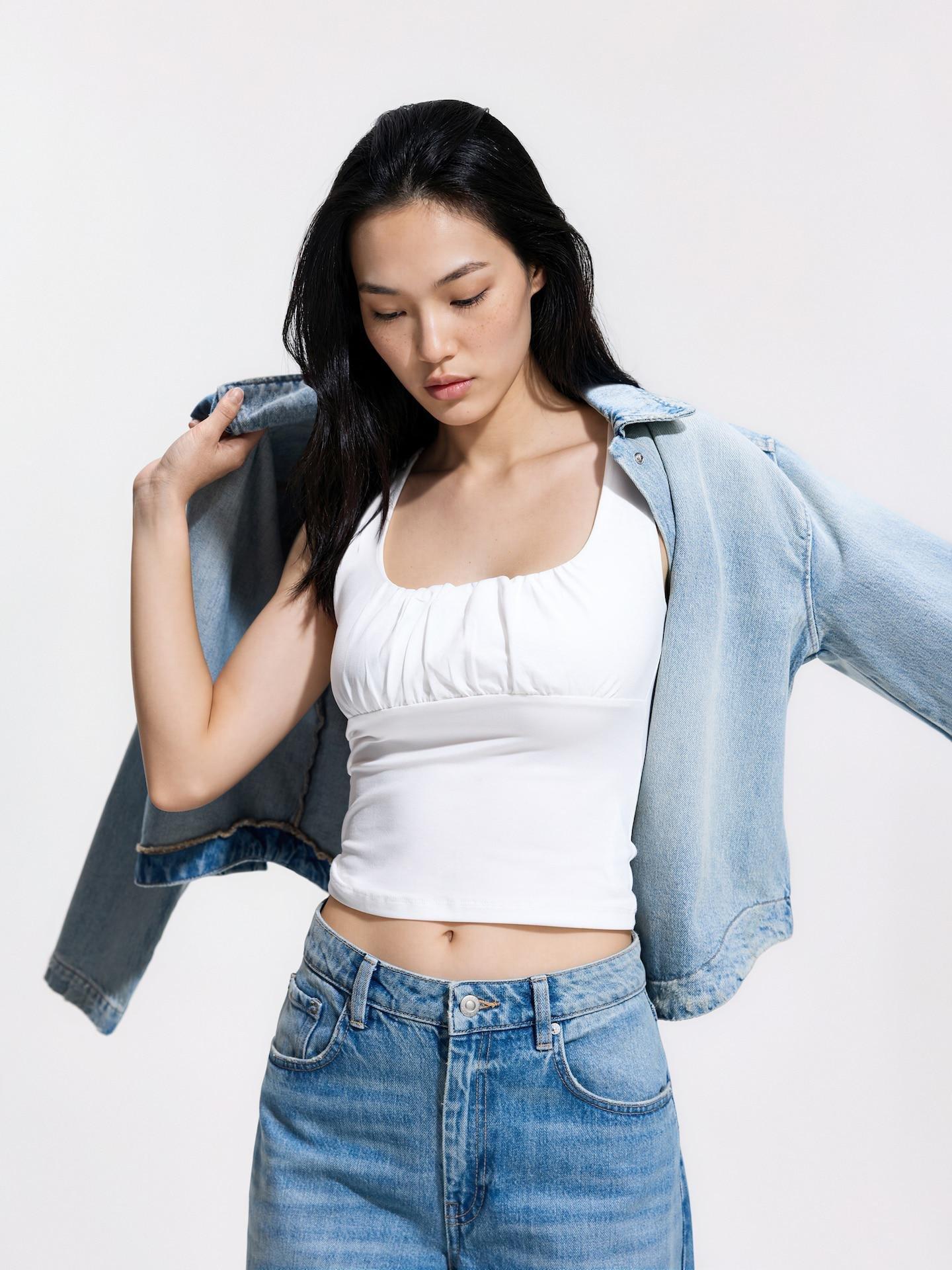 White Shirred Top, White, medium