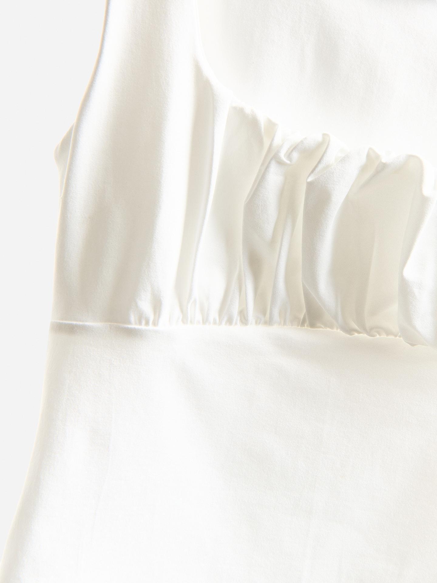 White Shirred Top, White, large image number 5