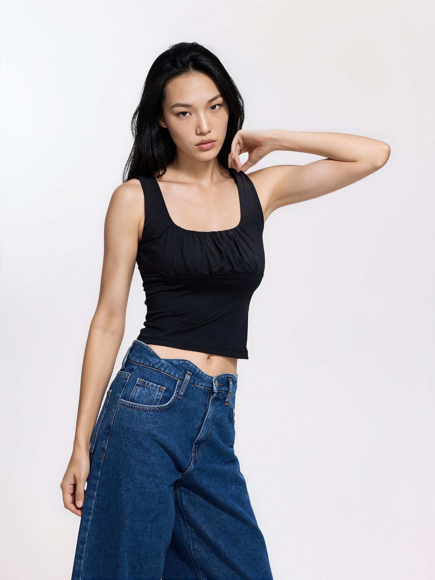 Black Shirred Top, Black, large image number 0