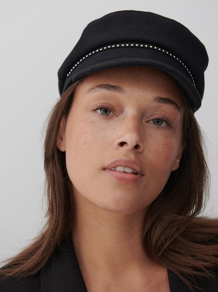 Reserved - قبعة سوداء بيكر بوي مع المسامير الزخرفية ، للنساء