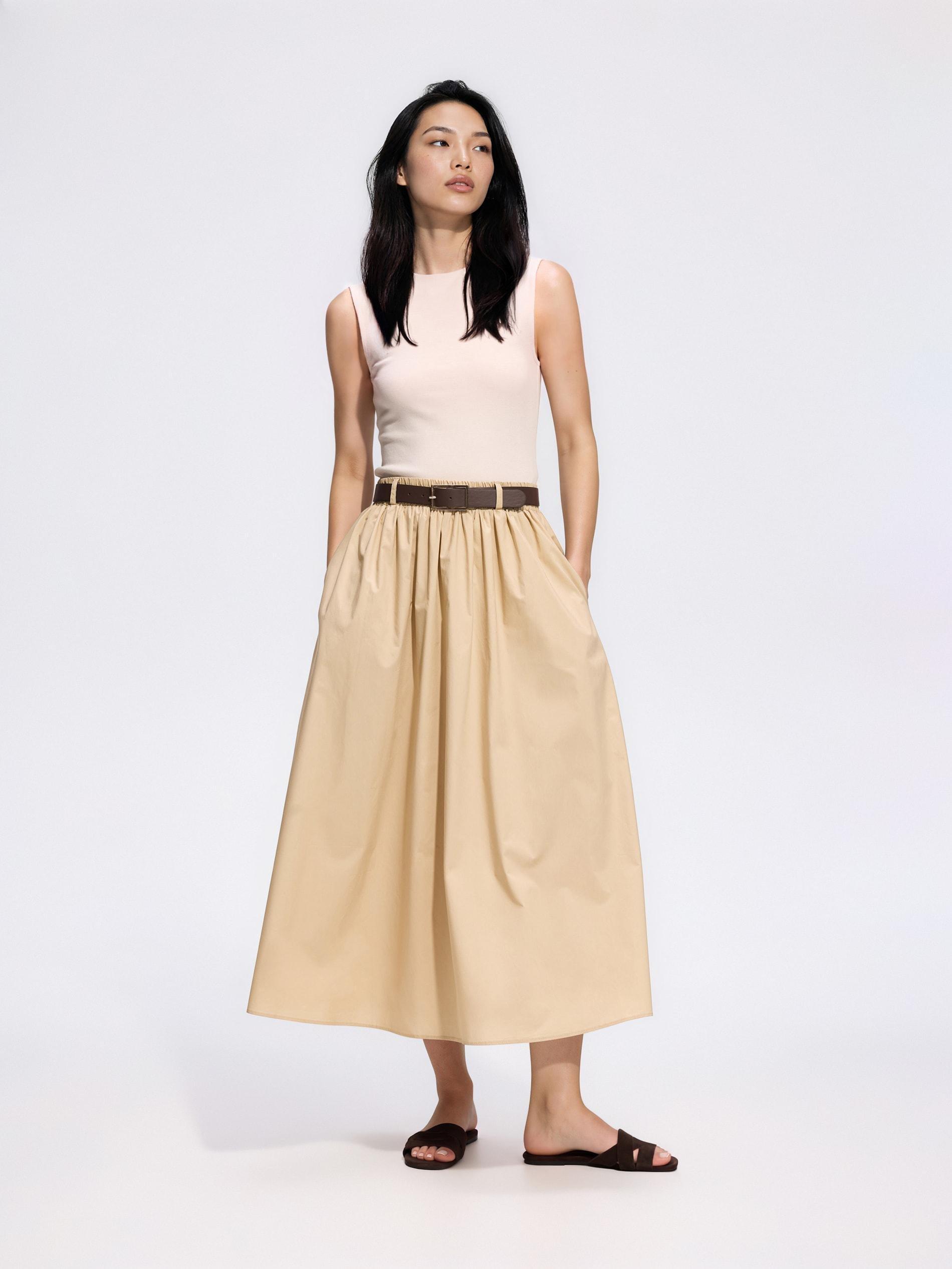 تنورة ميدي قطن بيج, Beige, medium