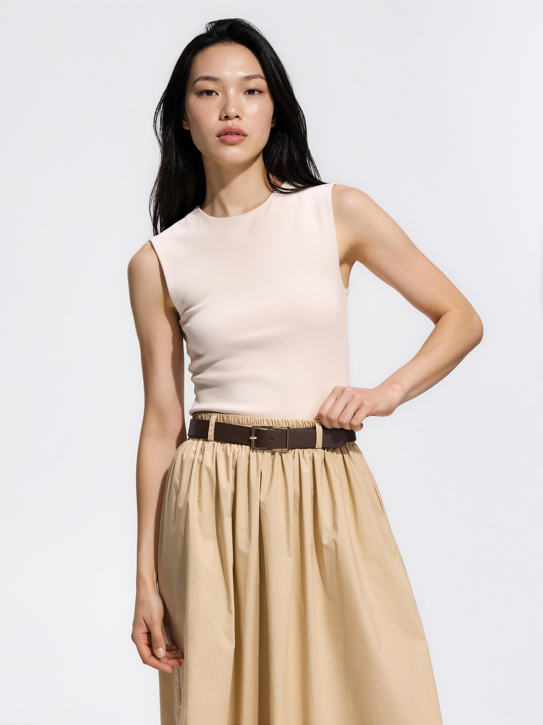 تنورة ميدي قطن بيج, Beige, medium