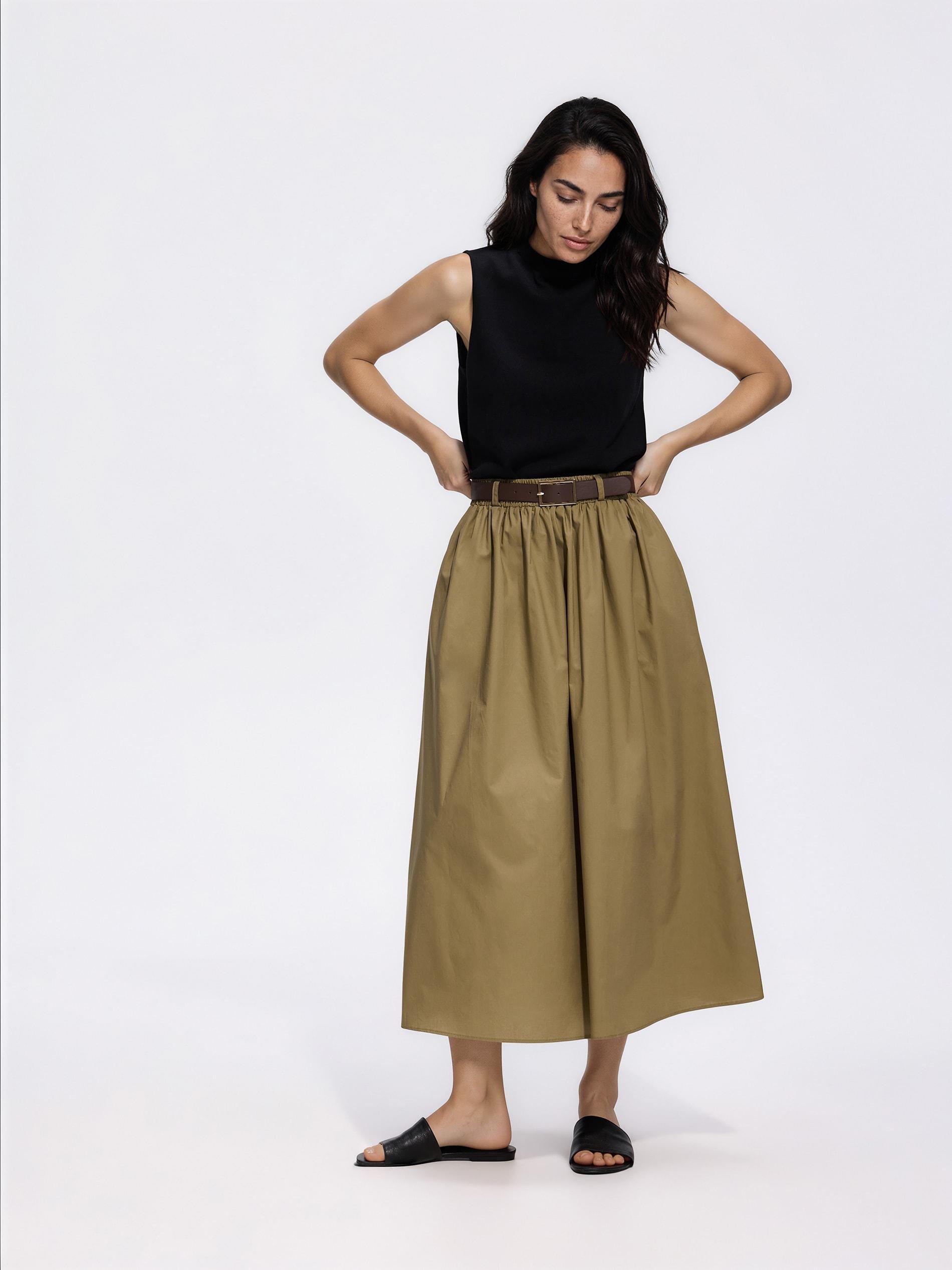 تنورة ميدي قطن أخضر, Khaki, medium
