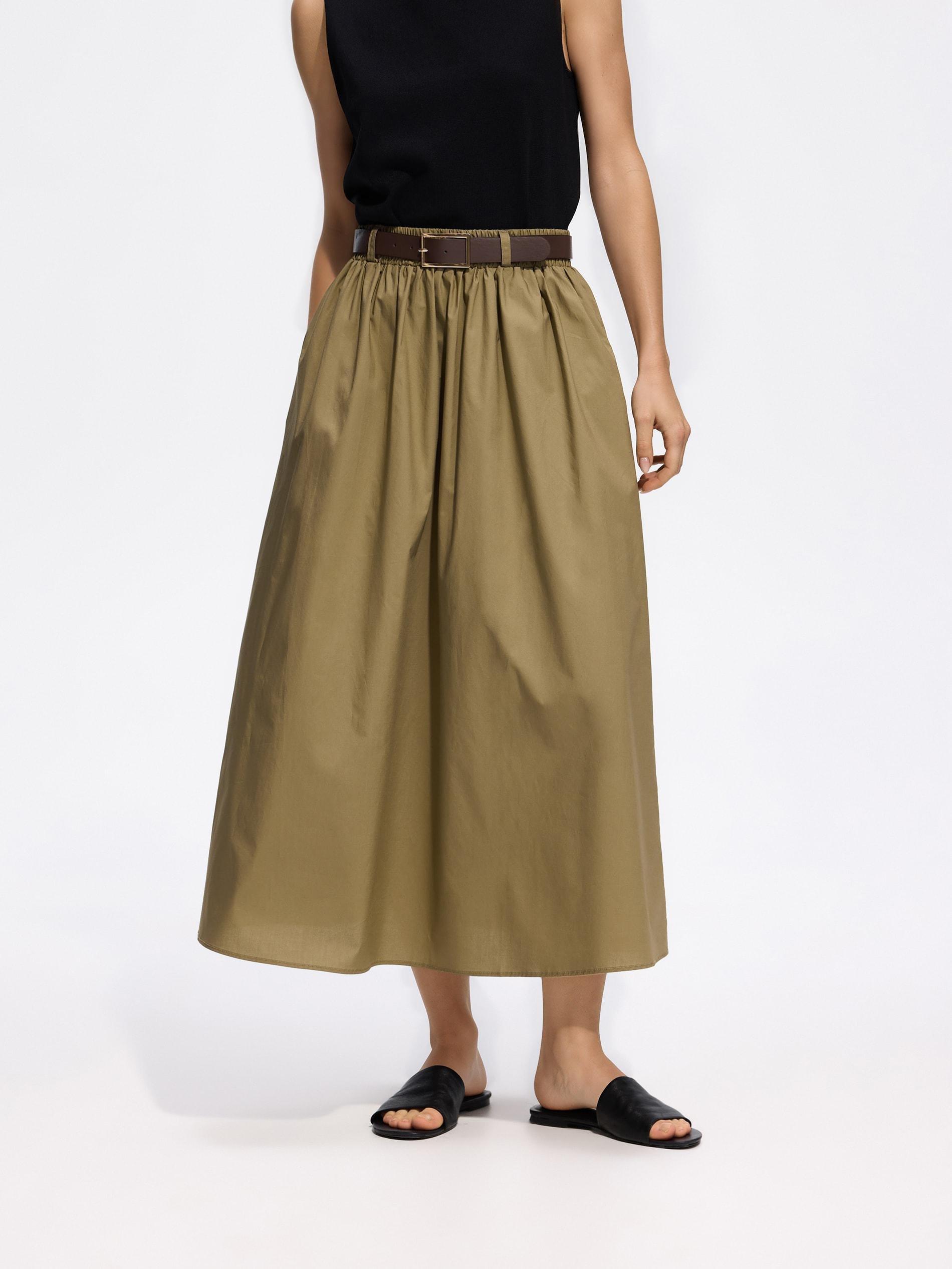 تنورة ميدي قطن أخضر, Khaki, large image number 1