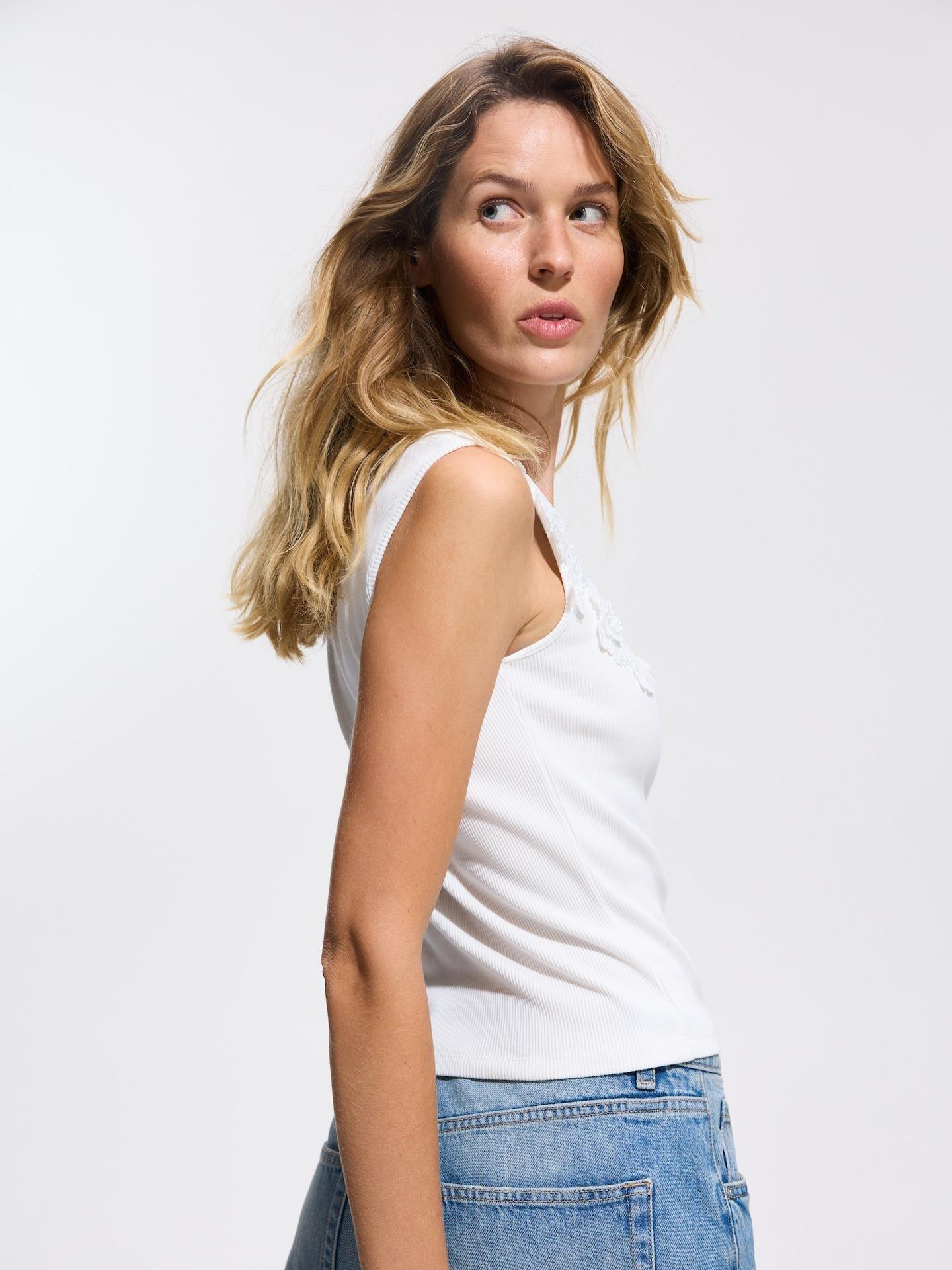 White Top With Decorative Detail, White, large image number 1