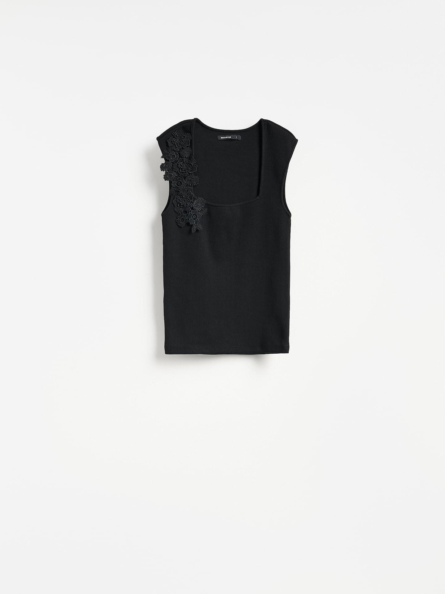 Black Top With Decorative Detail, Black, medium
