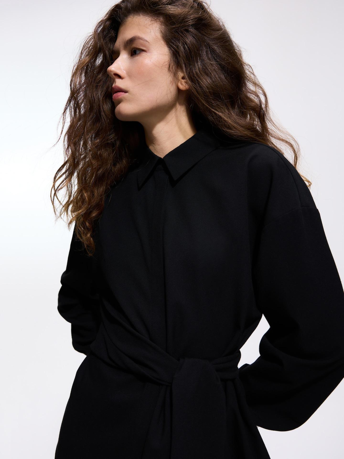 Black Shirt With Tie Detail, Black, medium