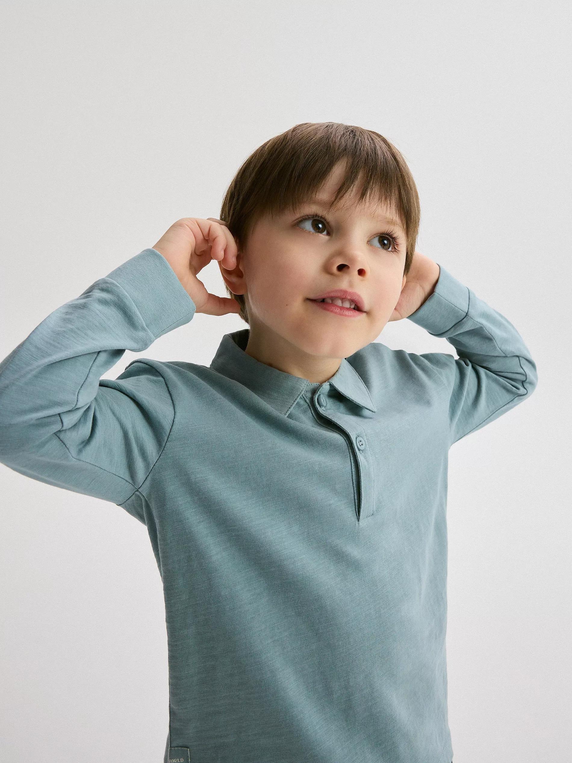 Blue Long-Sleeved Cotton T-Shirt, , large image number 2