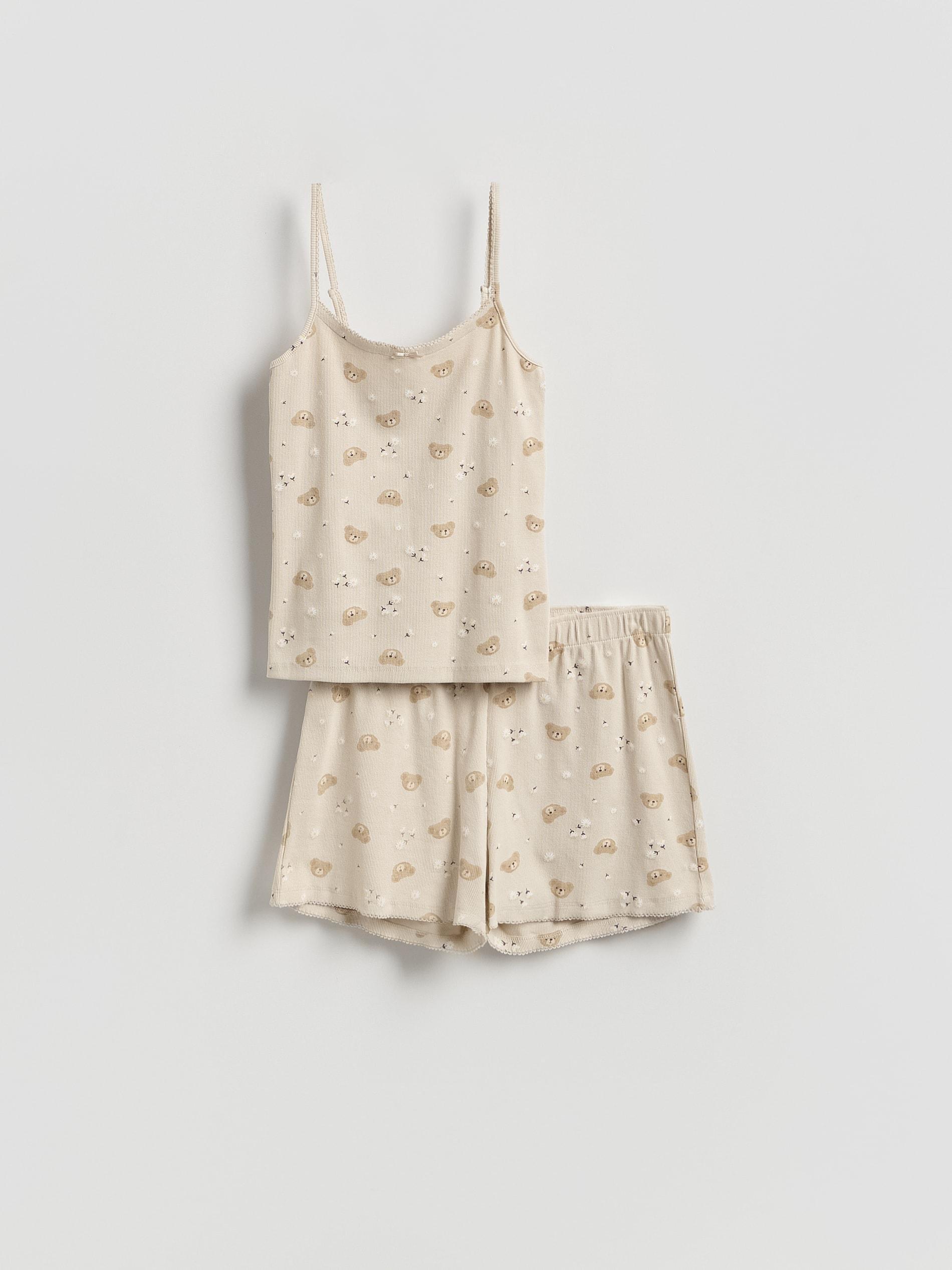 Beige Two Piece Cotton Blend Pyjama Set, Beige, large image number 4