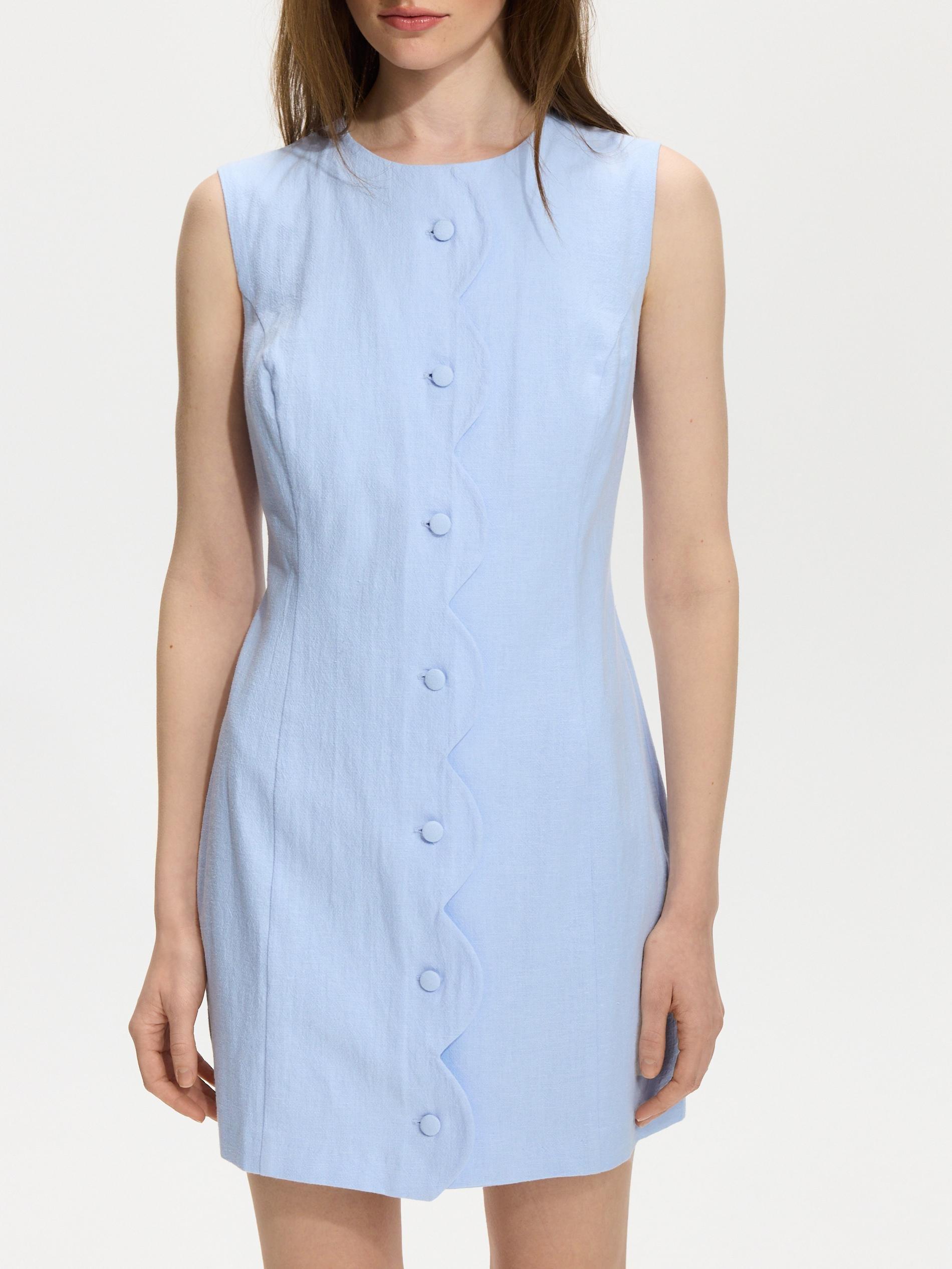 Blue Linen Blend Mini Dress, Blue, large image number 0