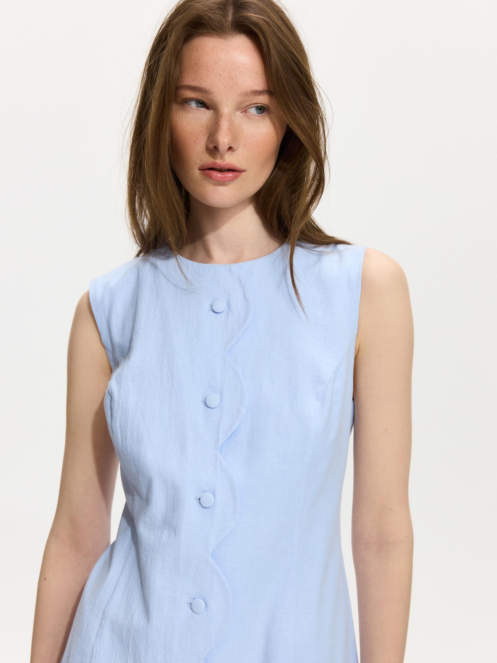 Blue Linen Blend Mini Dress, Blue, large image number 2