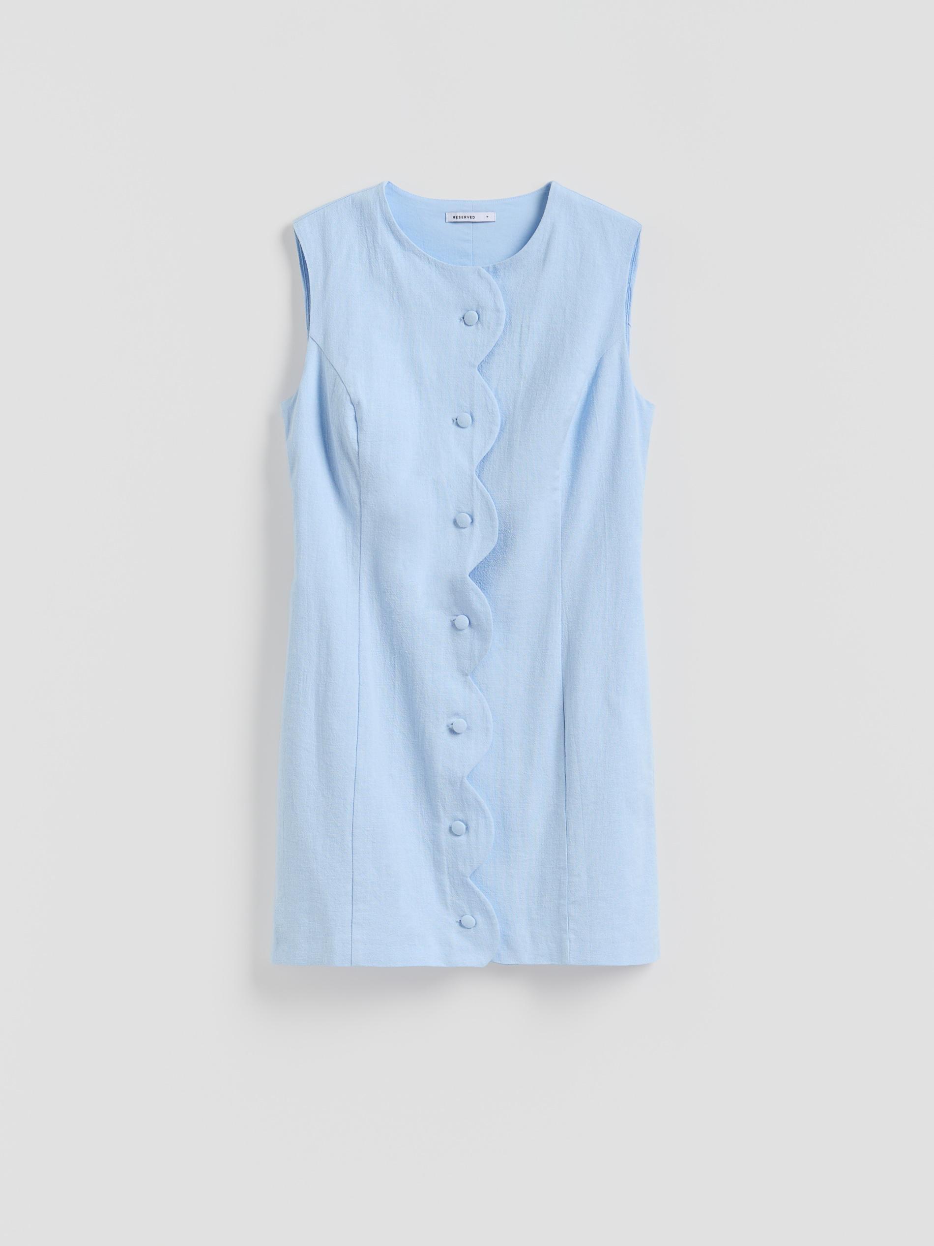Blue Linen Blend Mini Dress, Blue, large image number 3