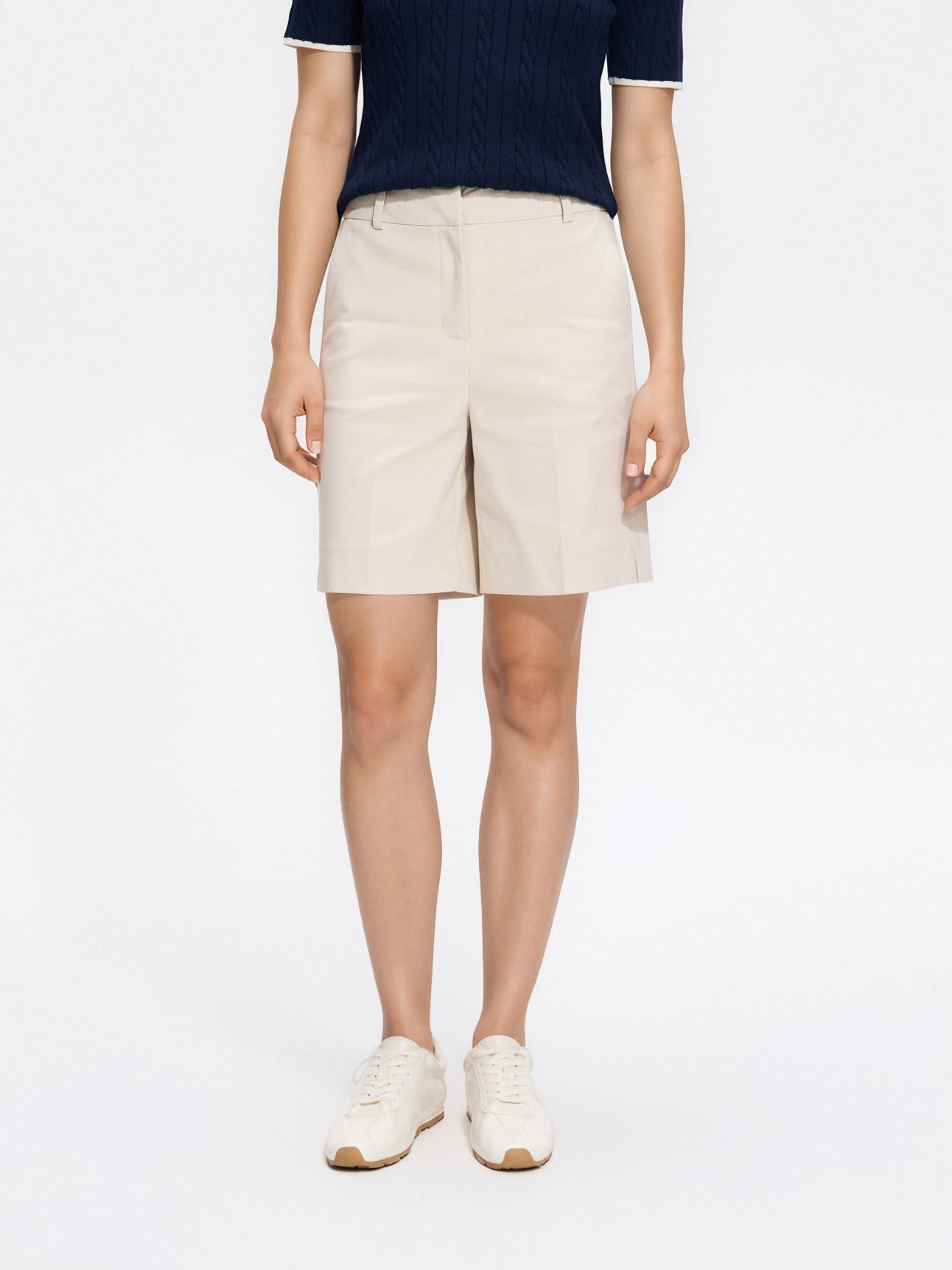 Beige Creased Shorts, Beige, large image number 0