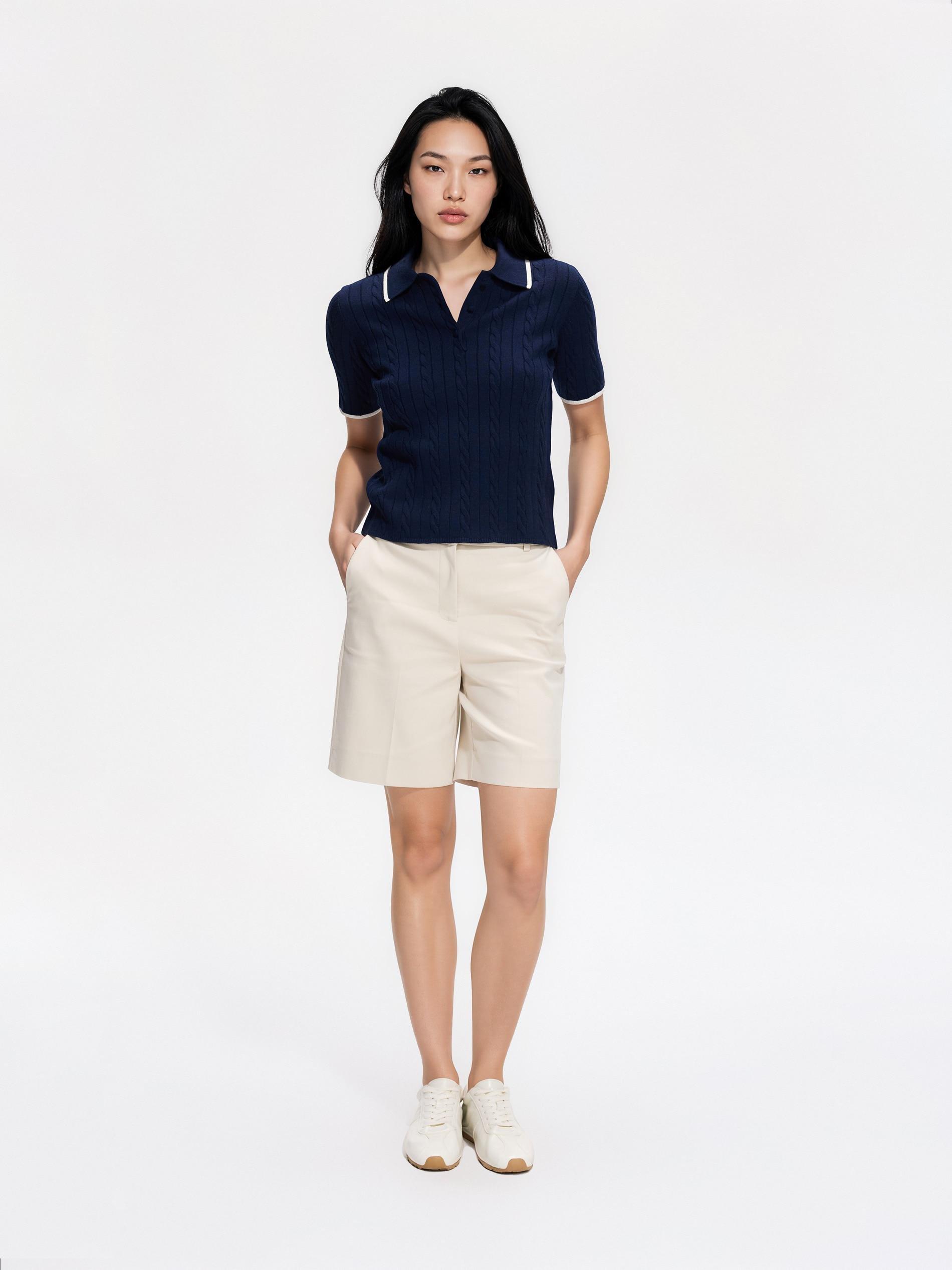 Beige Creased Shorts, Beige, large image number 1