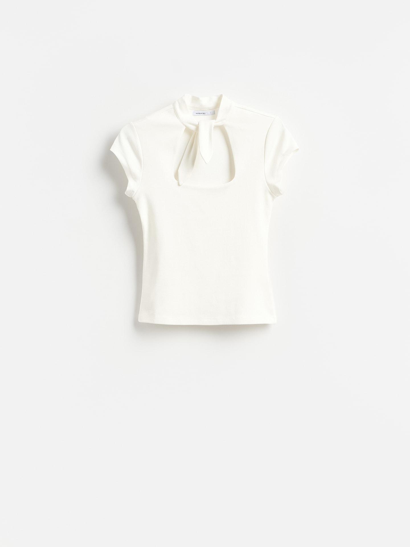 White Blouse With Tie Details, White, large image number 3