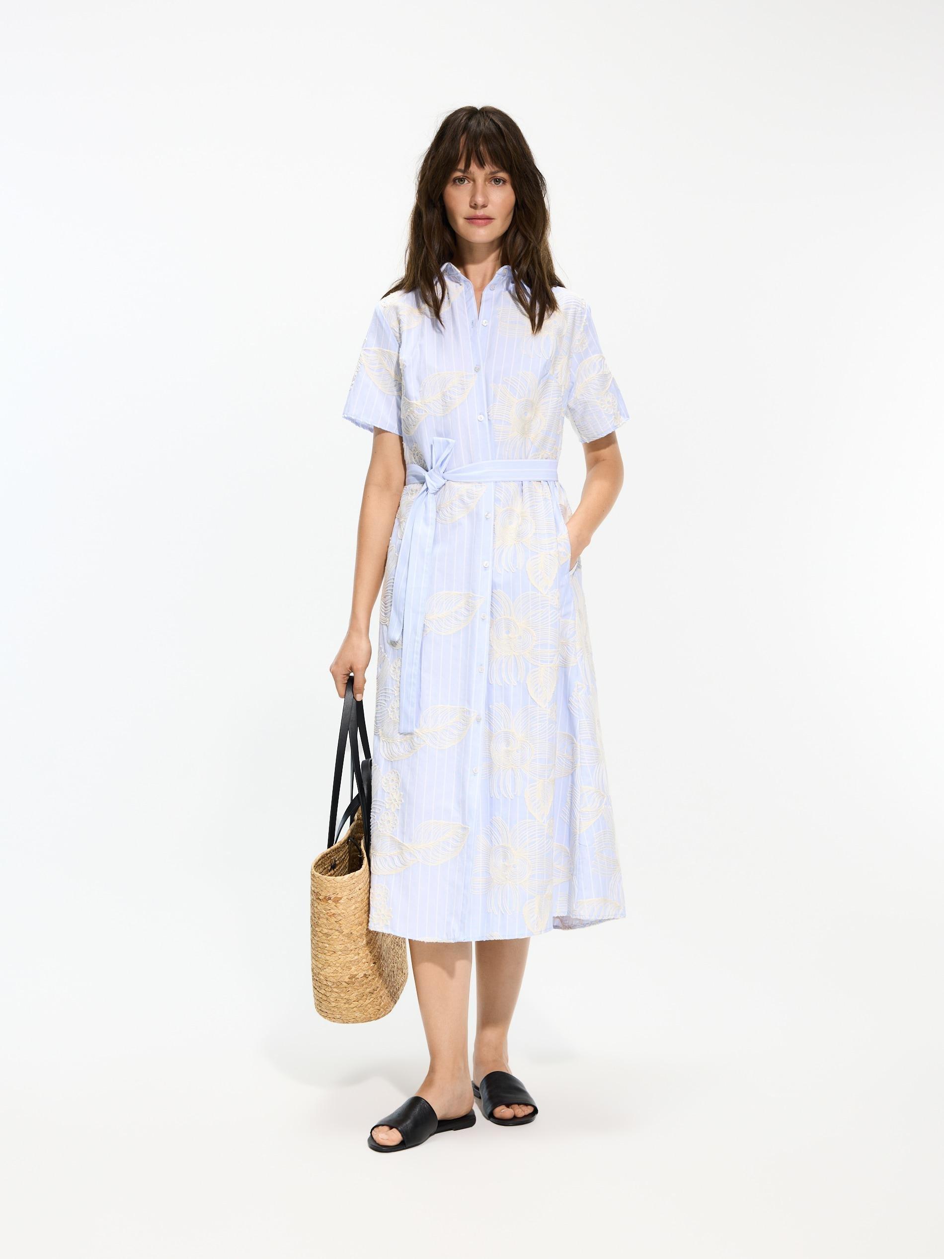 Blue Embroidered Shirt Dress, Blue, large image number 0