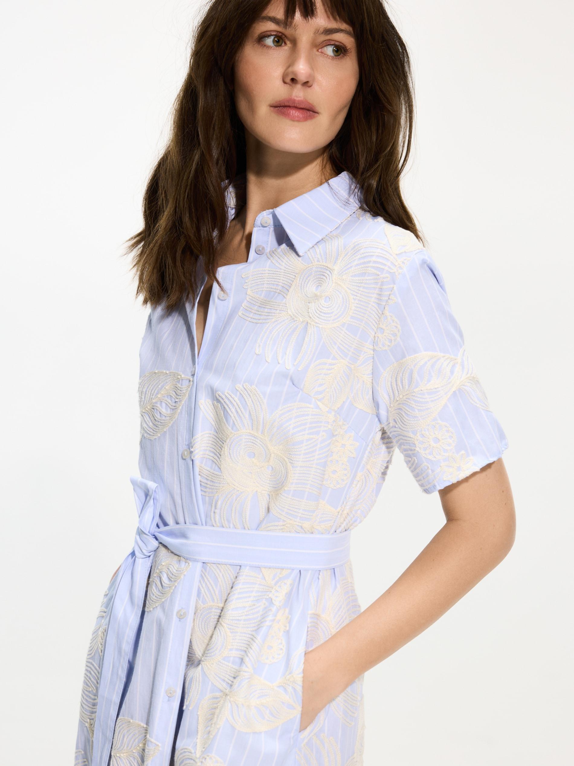 Blue Embroidered Shirt Dress, Blue, large image number 1