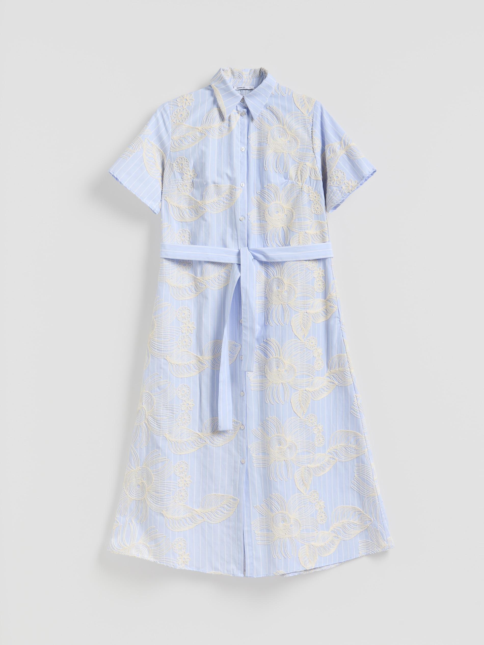 Blue Embroidered Shirt Dress, Blue, large image number 3